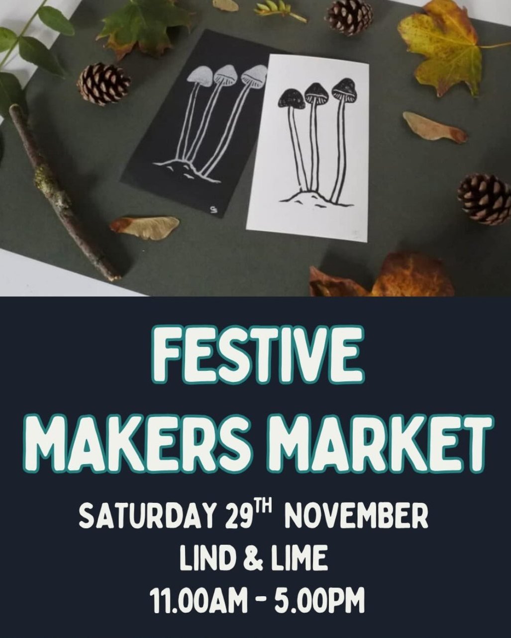I'm back at @lindandlime this Saturday! 😻 This will be my first Christmas market of the year 🙀 (and one of the only few I'll be doing!). I will have a few new colours available from my popular prints - purple mushrooms anyone? 😺 There will be many