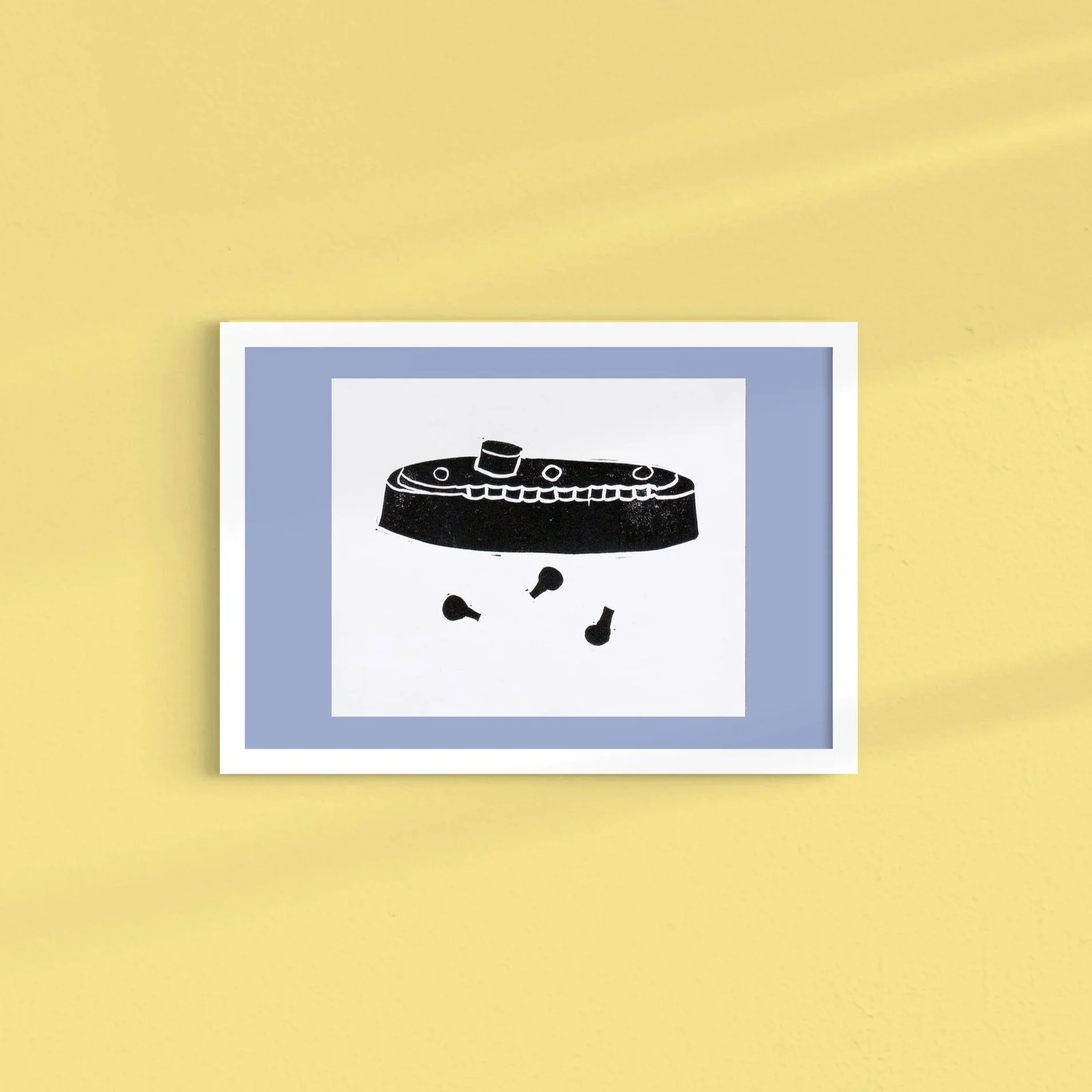 Submarine - Battleship board game inspired linocut print