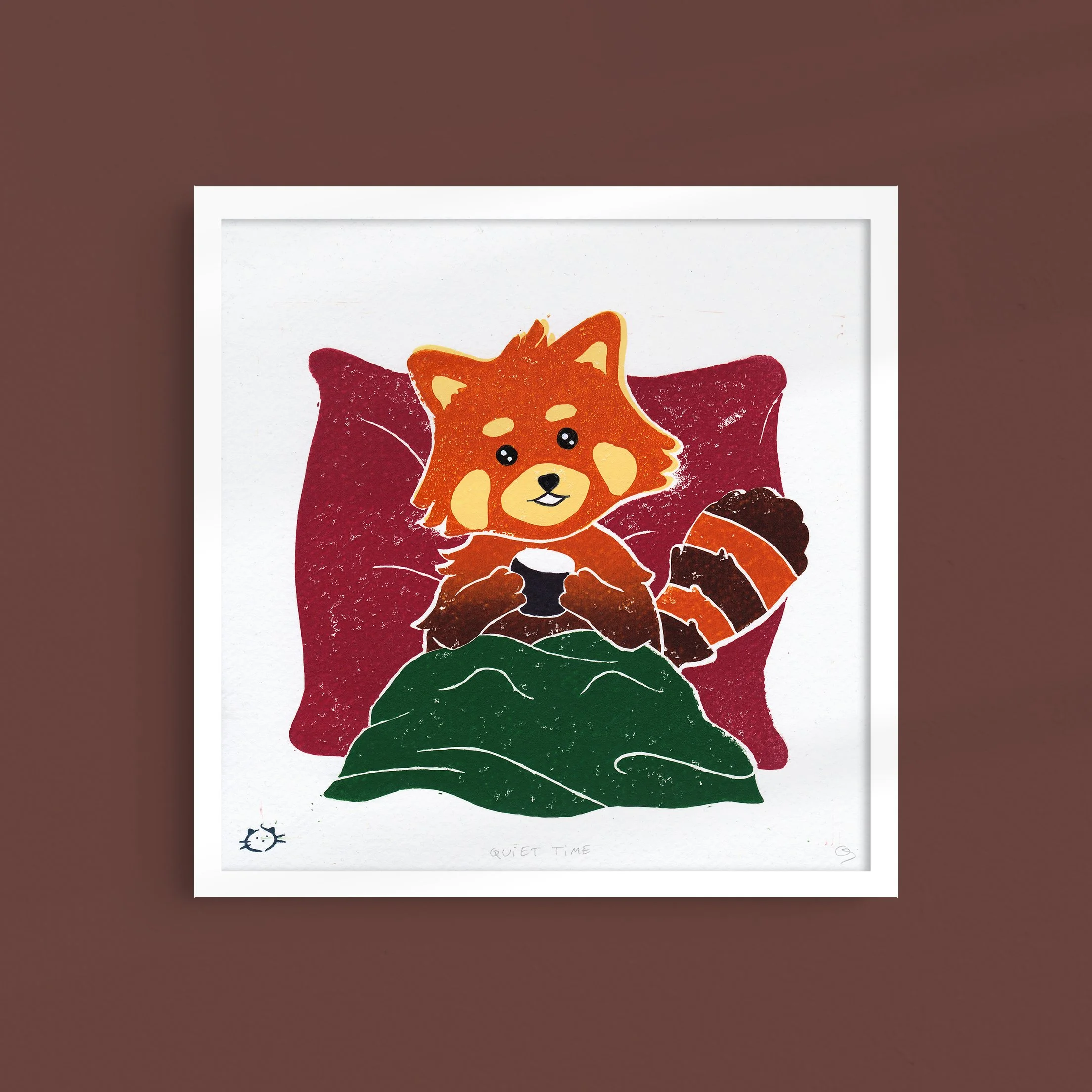 Quiet Time - Red Panda Linocut print
