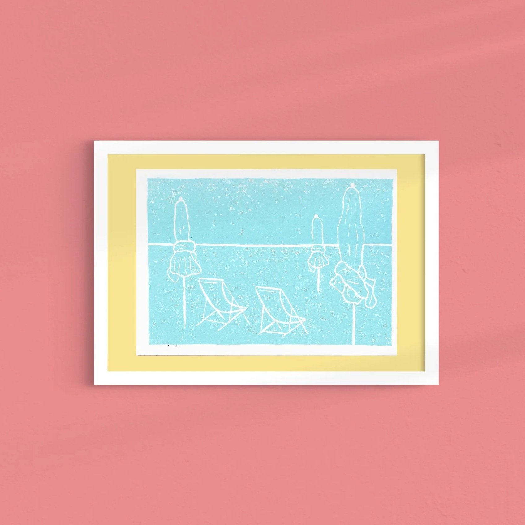 Deauville Postcard - Seaside Lino print