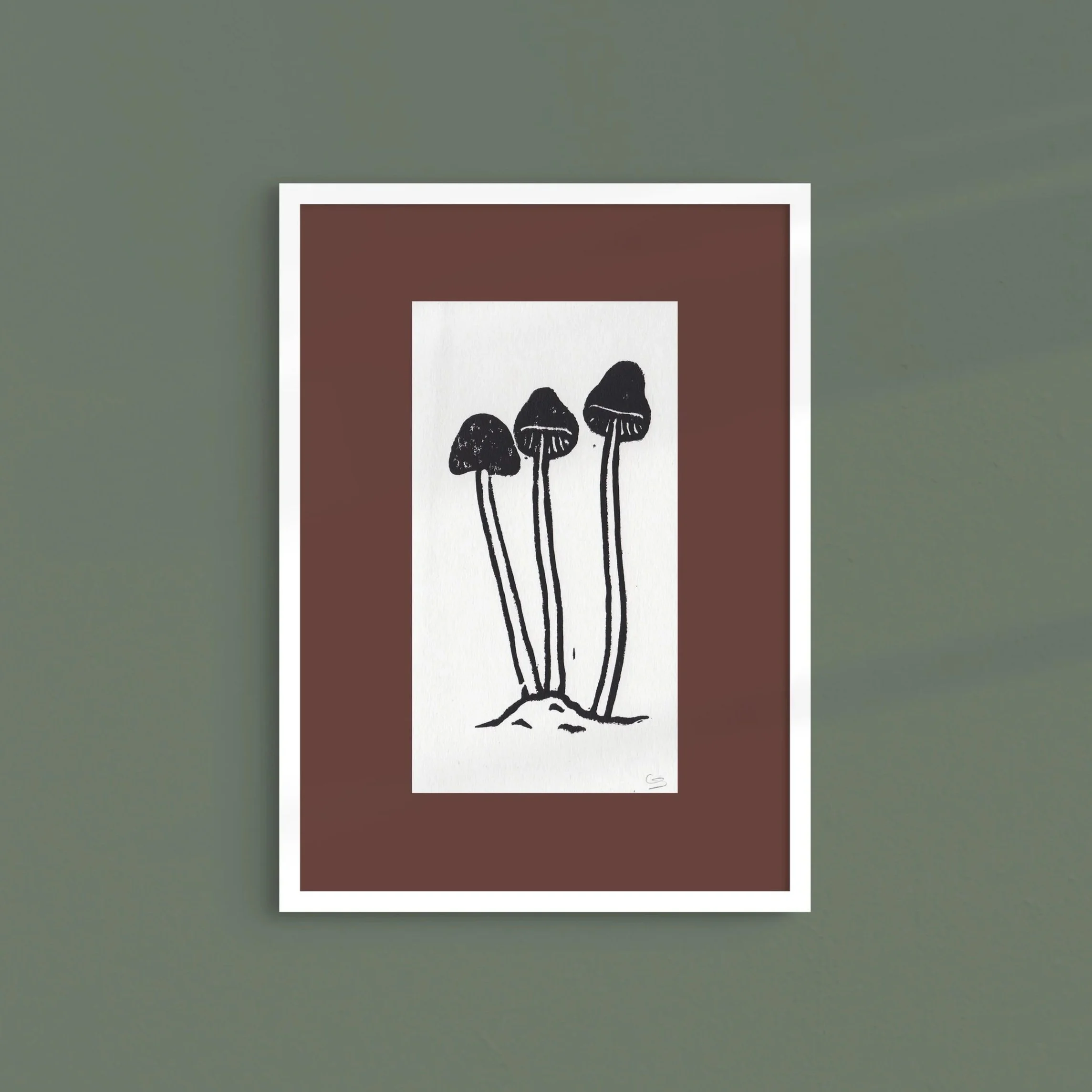 Black Mushrooms - Small Handmade Linocut Print