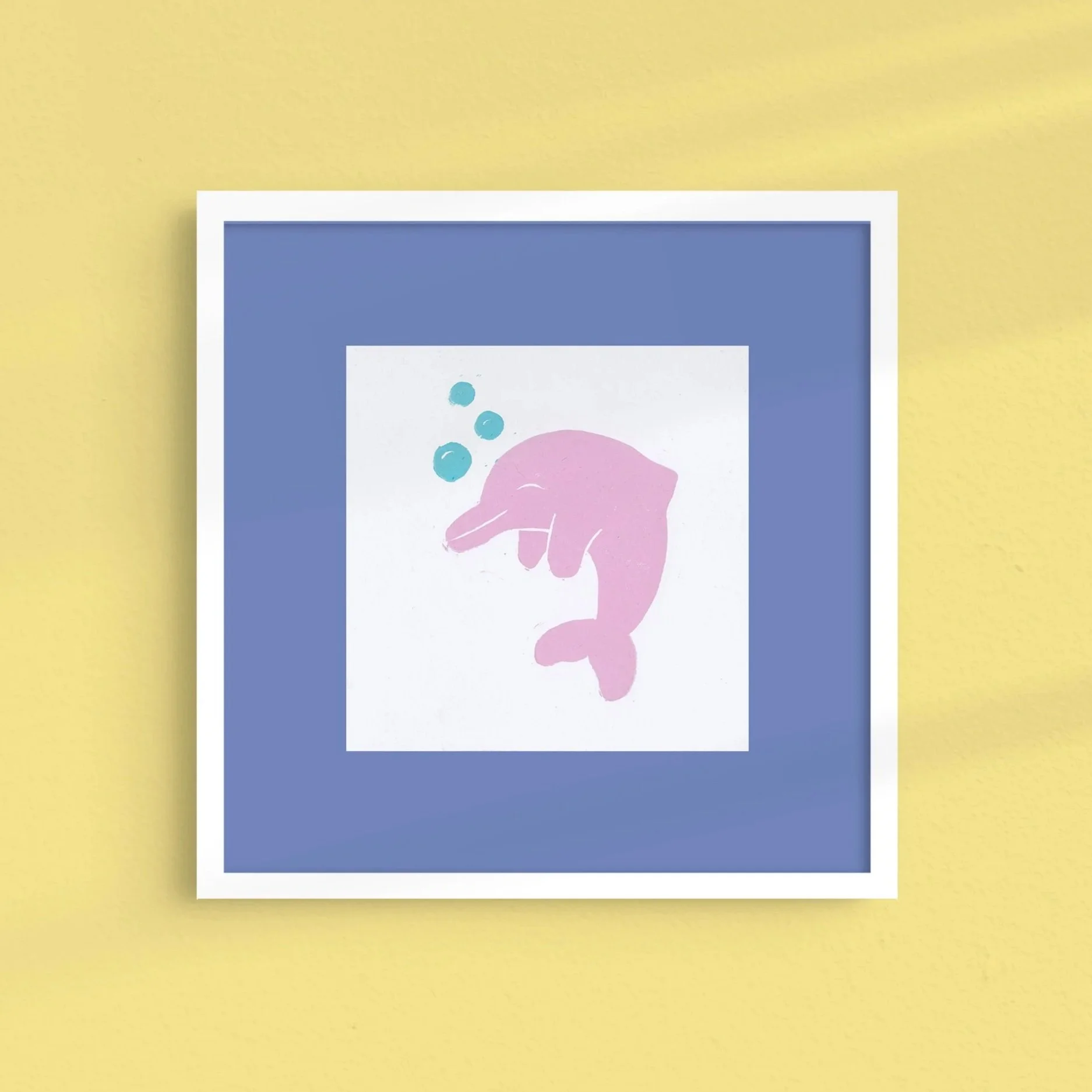 Pink River Dolphin - Linocut print