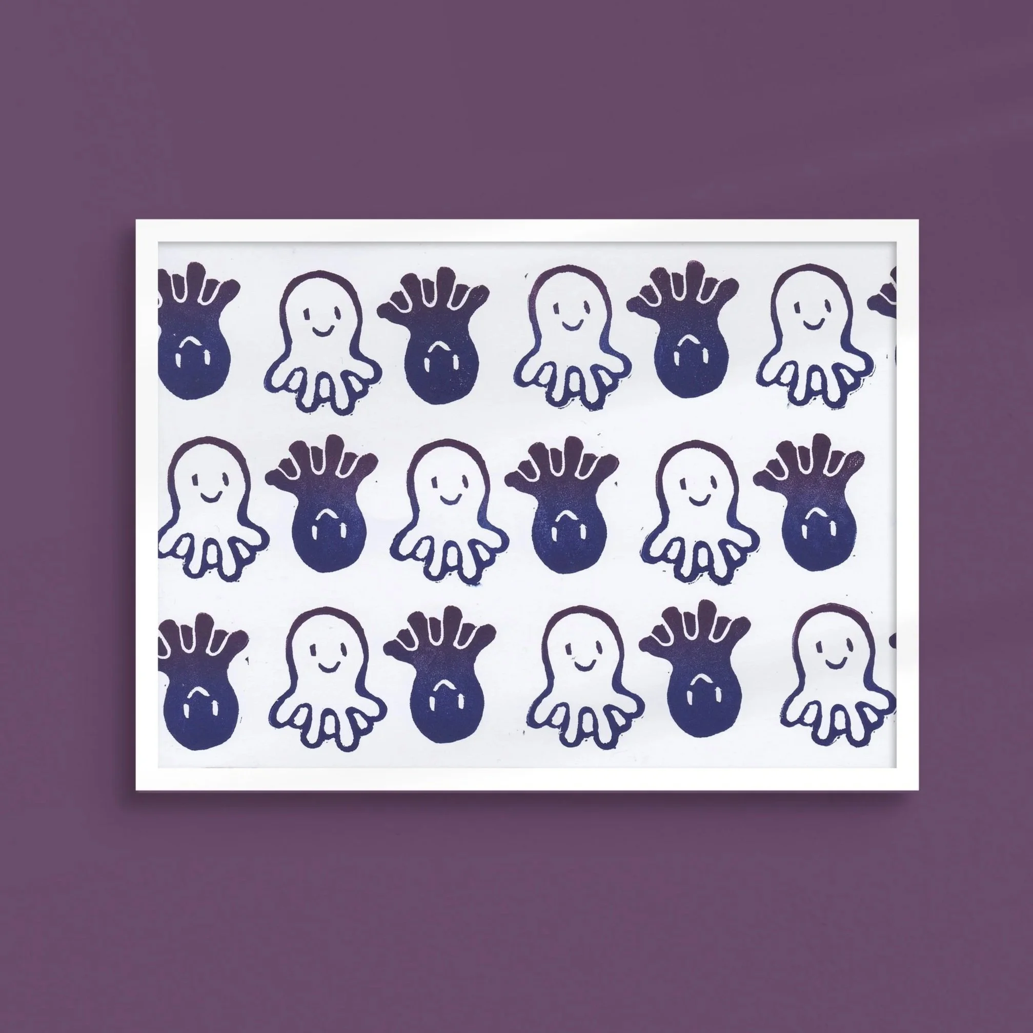 Abyss Octopus - Linocut print