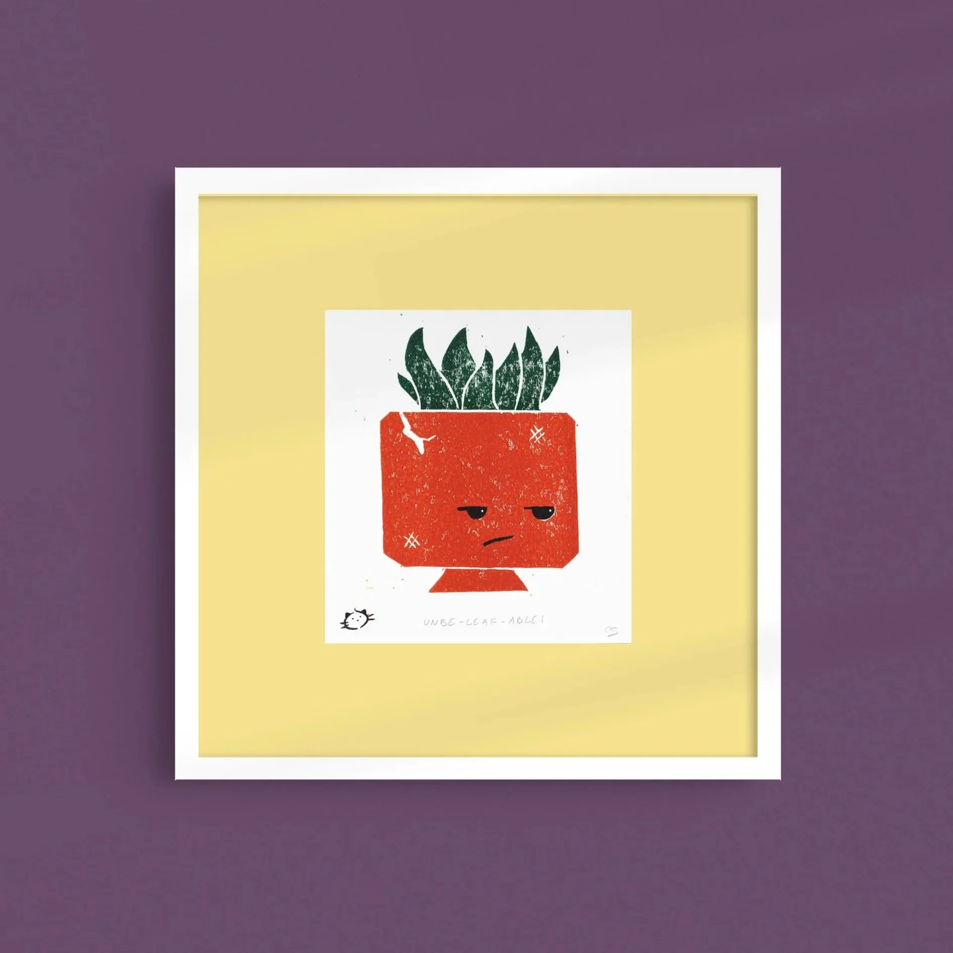 Unbe-leaf-able - Handmade Linocut print