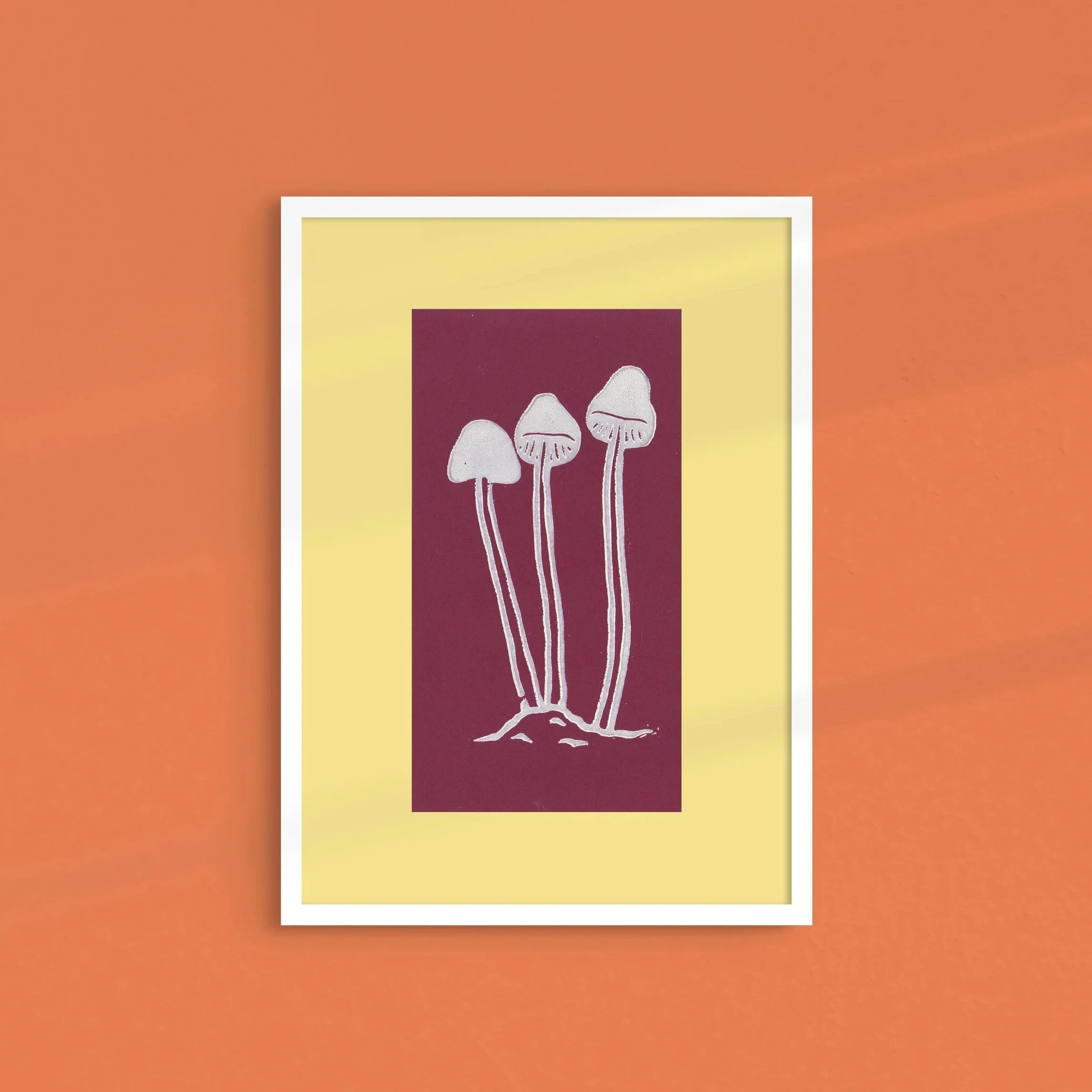 Purple Mushrooms - Small Handmade Linocut Print