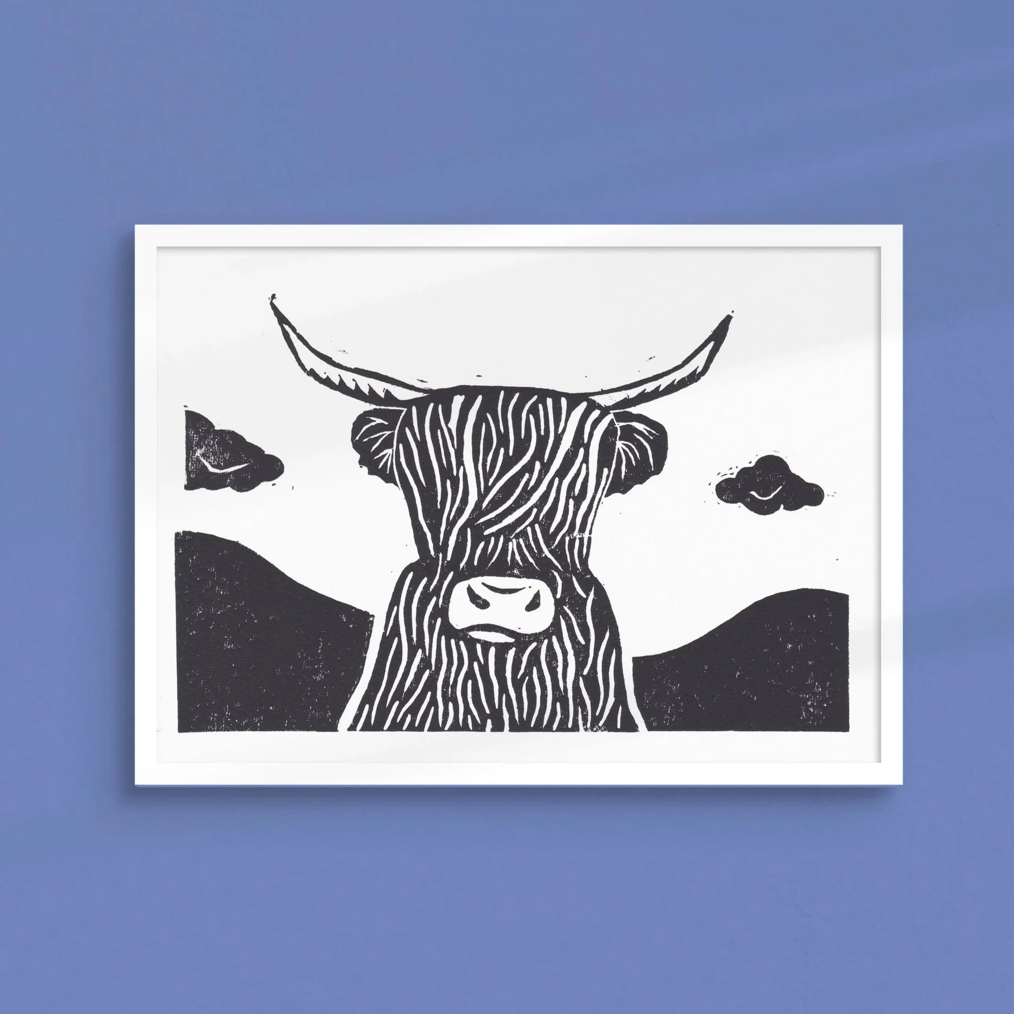 Black Highland Cow - Linocut print