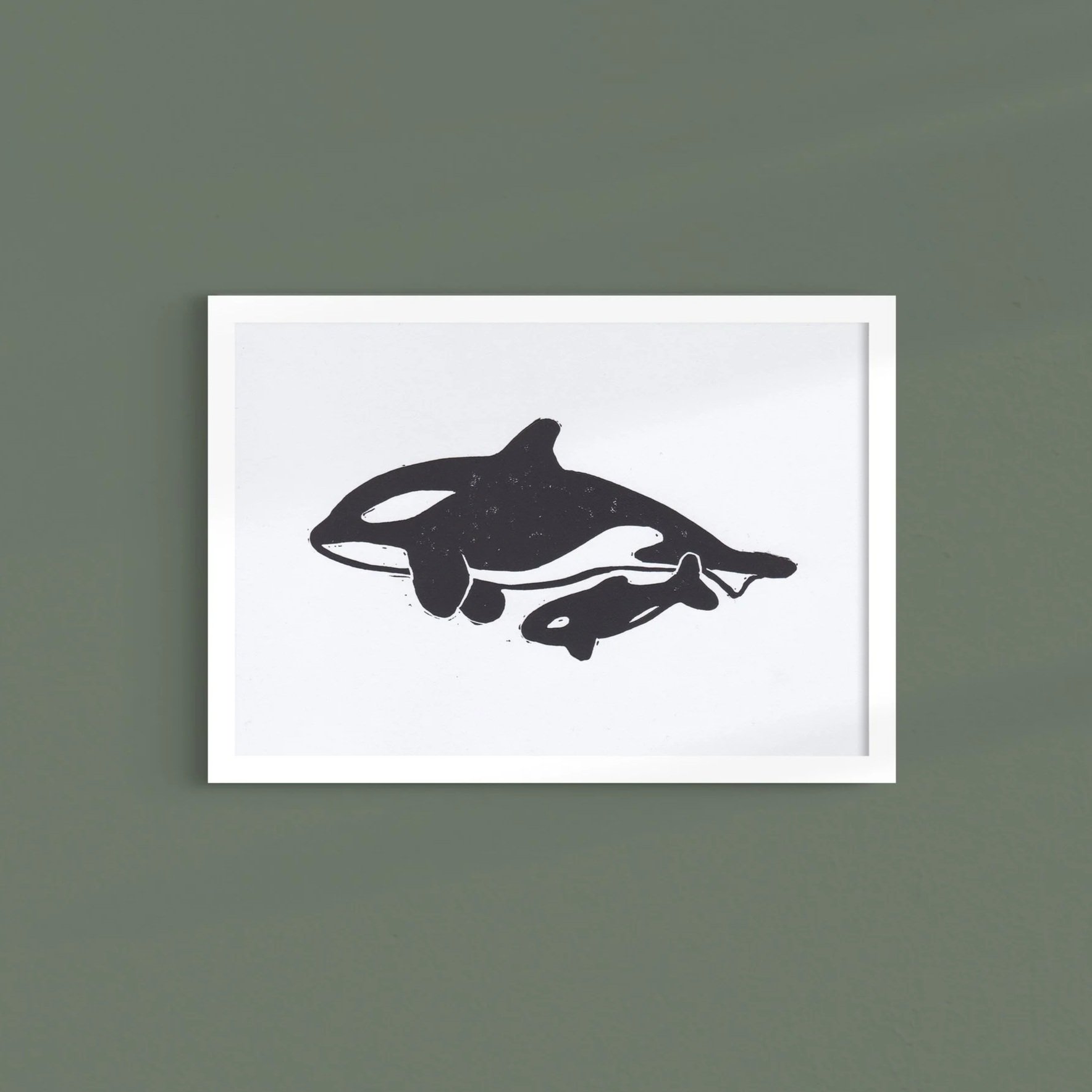 Orcas - Handmade Linocut Print