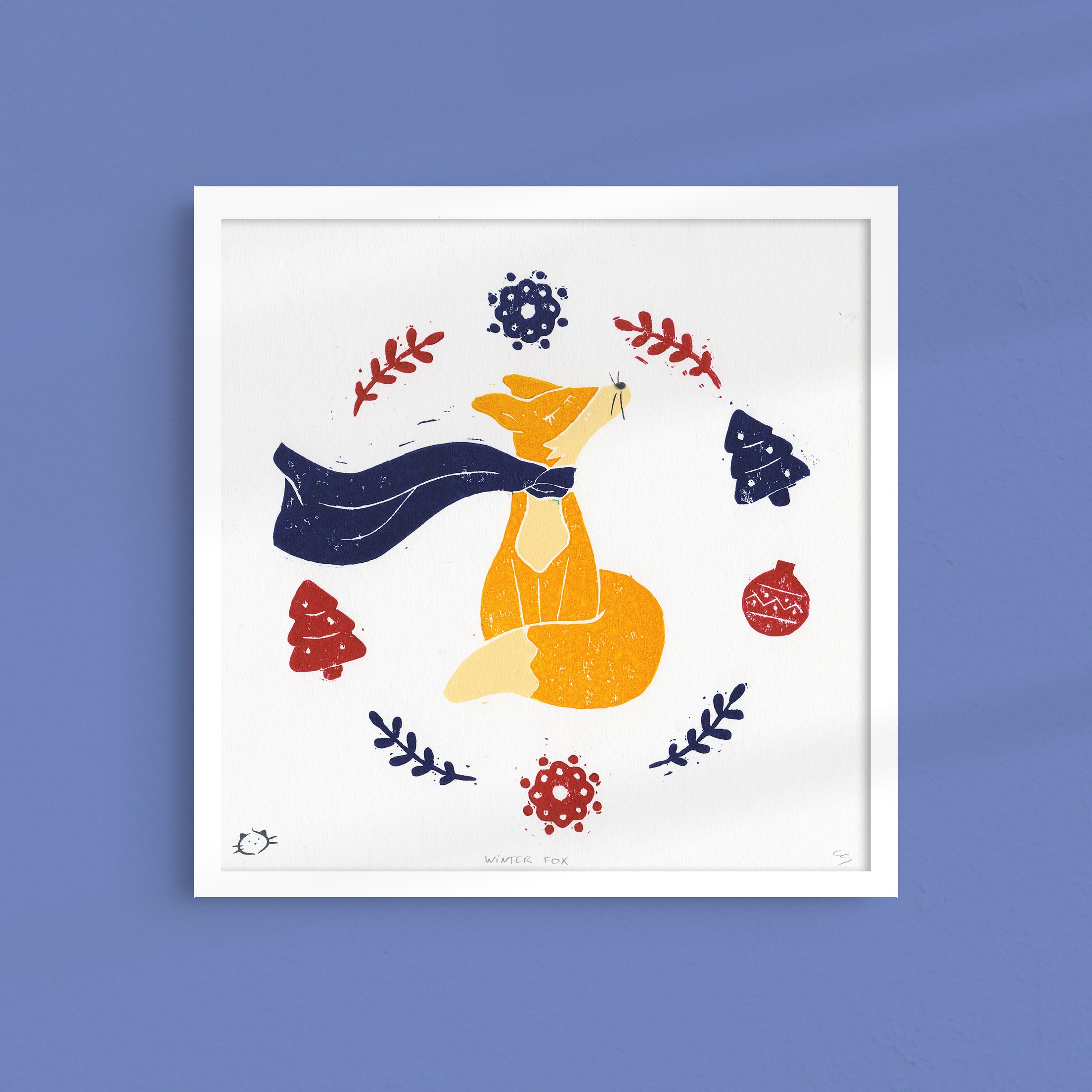 Winter Fox - Scandinavian decor Linocut Print