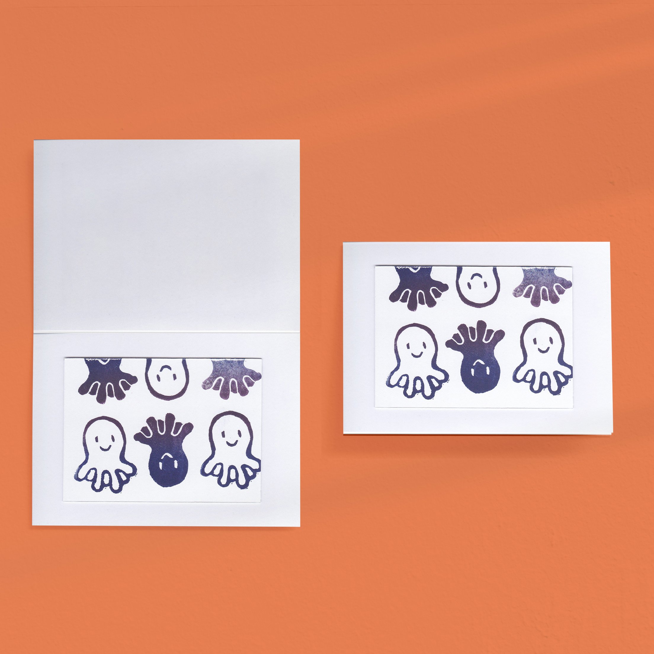 Navy Octopus Greetings Card - Linocut print - Blank Inside