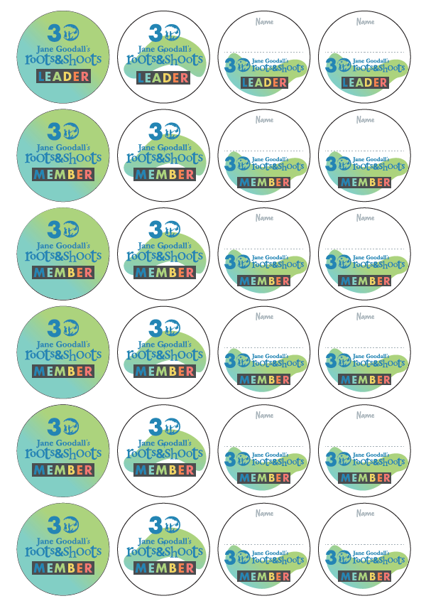 Show your Roots & Shoots involvement with our 30th Anniversary badges and stickers