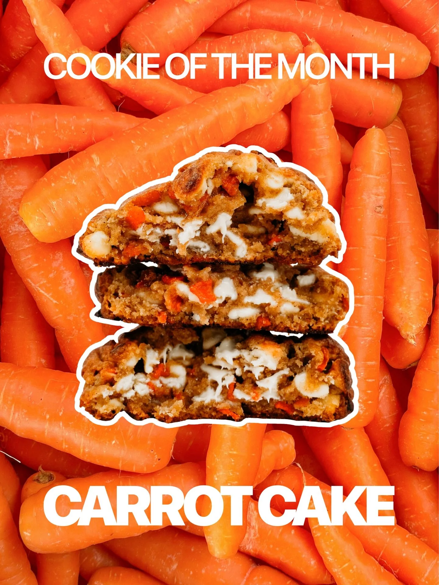 April&rsquo;s cookie of the month is still going strong : Carrot Cake 🥕

Spiced cookie loaded with carrot bits and white chocolate chips. It&rsquo;s everything you love about carrot cake, but in cookie form.

COOKIE CLUB MEMBERS: Your free cookie of