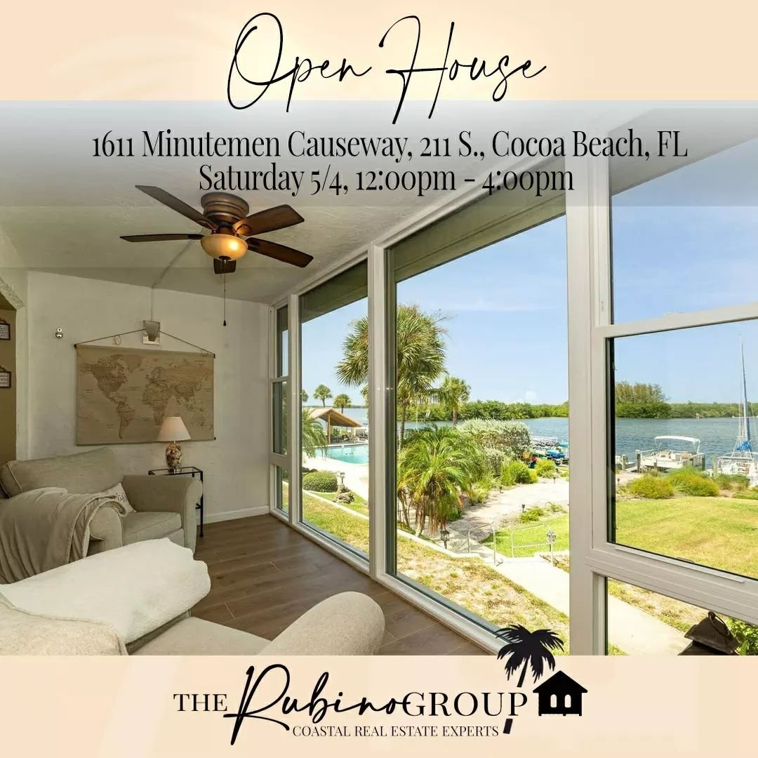 OPEN HOUSE!&nbsp;

Tomorrow (5/4), 12:00pm - 4:00pm

Come see this beautiful riverfront condo in the heart of Cocoa Beach! We will have warm cookies for you to enjoy while you visit :)

1611 Minutemen Causeway, 211 S., Cocoa Beach, FL&nbsp;

2 Beds |
