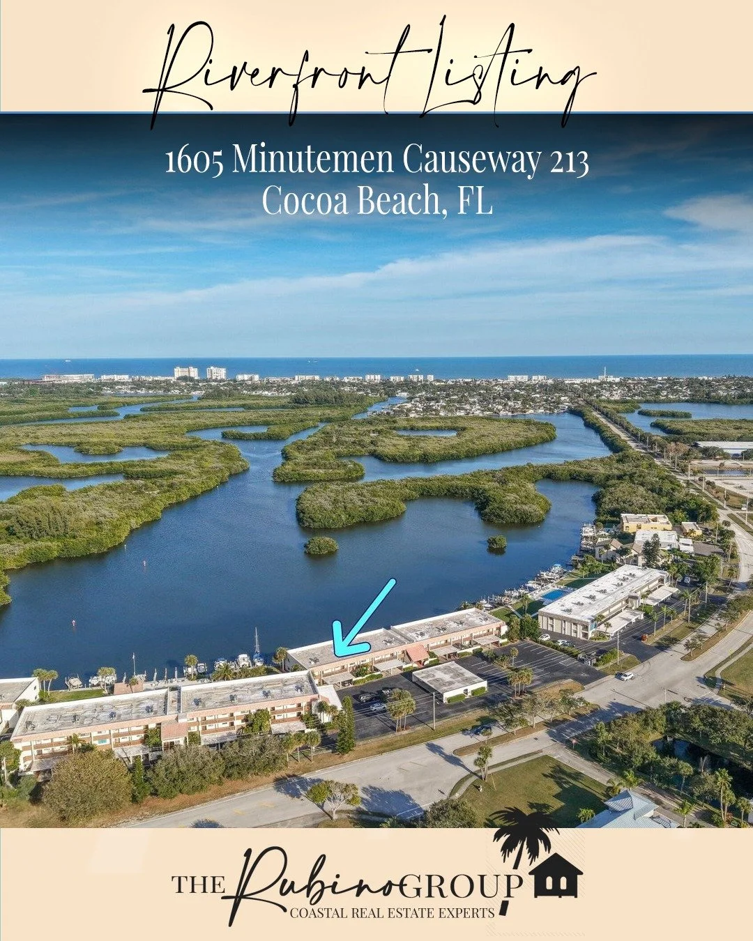 Riverfront Condo Listing! 

1605 Minutemen Causeway 213, Cocoa Beach, FL

1 Bedroom | 1.5 Bathrooms | 970 sq.ft.

Wake up to sweeping direct riverfront views and visits from dolphins and manatees in this beautifully updated 1-bedroom, 1.5-bath condom