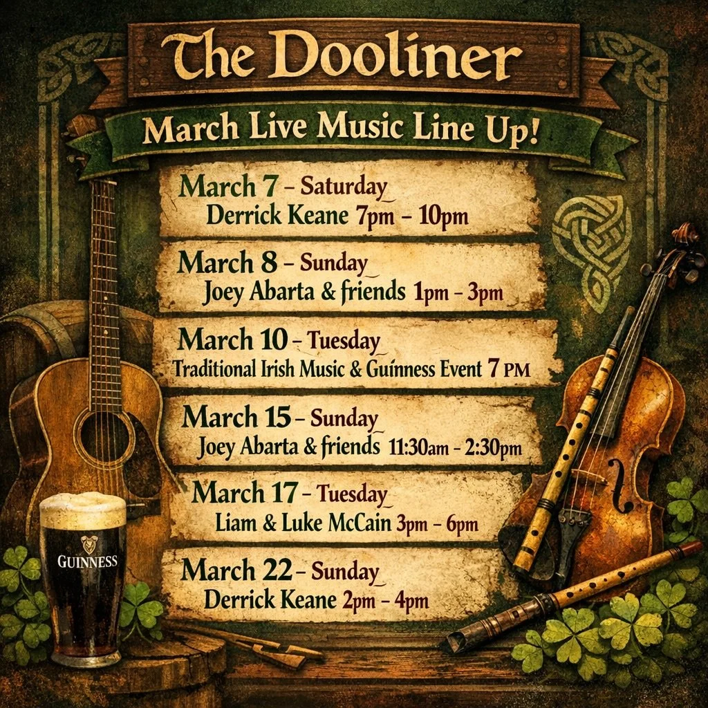 Celebrate St. Paddy&rsquo;s at The Dooliner!

Join us for traditional Irish food, live music, and plenty of Irish cheer.