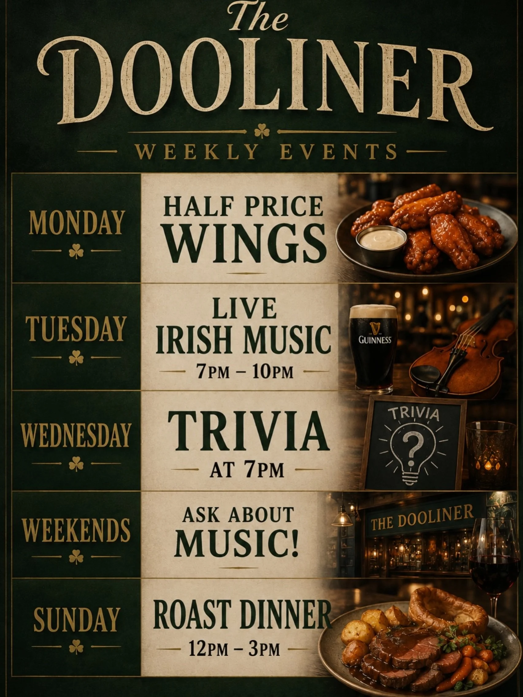 Weekly line up at your local watering hole ✔️☘️