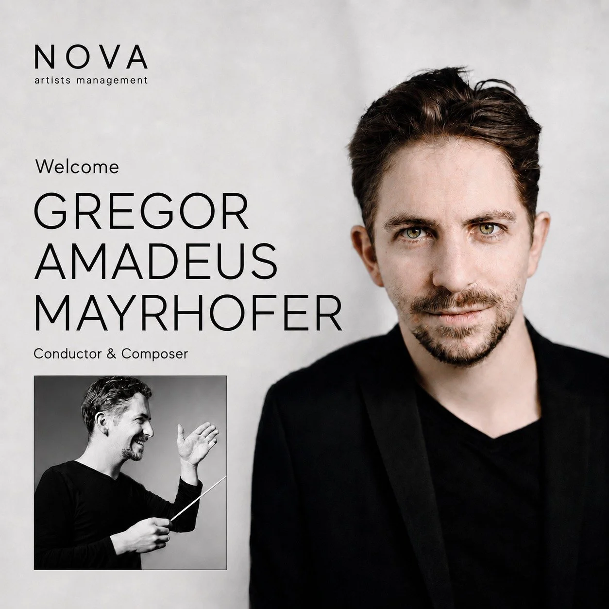 We are very happy to welcome Gregor Amadeus Mayrhofer to NOVA artists management.

Gregor is a conductor and composer with a strong artistic identity, great curiosity and an unusually broad creative profile. His work moves naturally between conductin