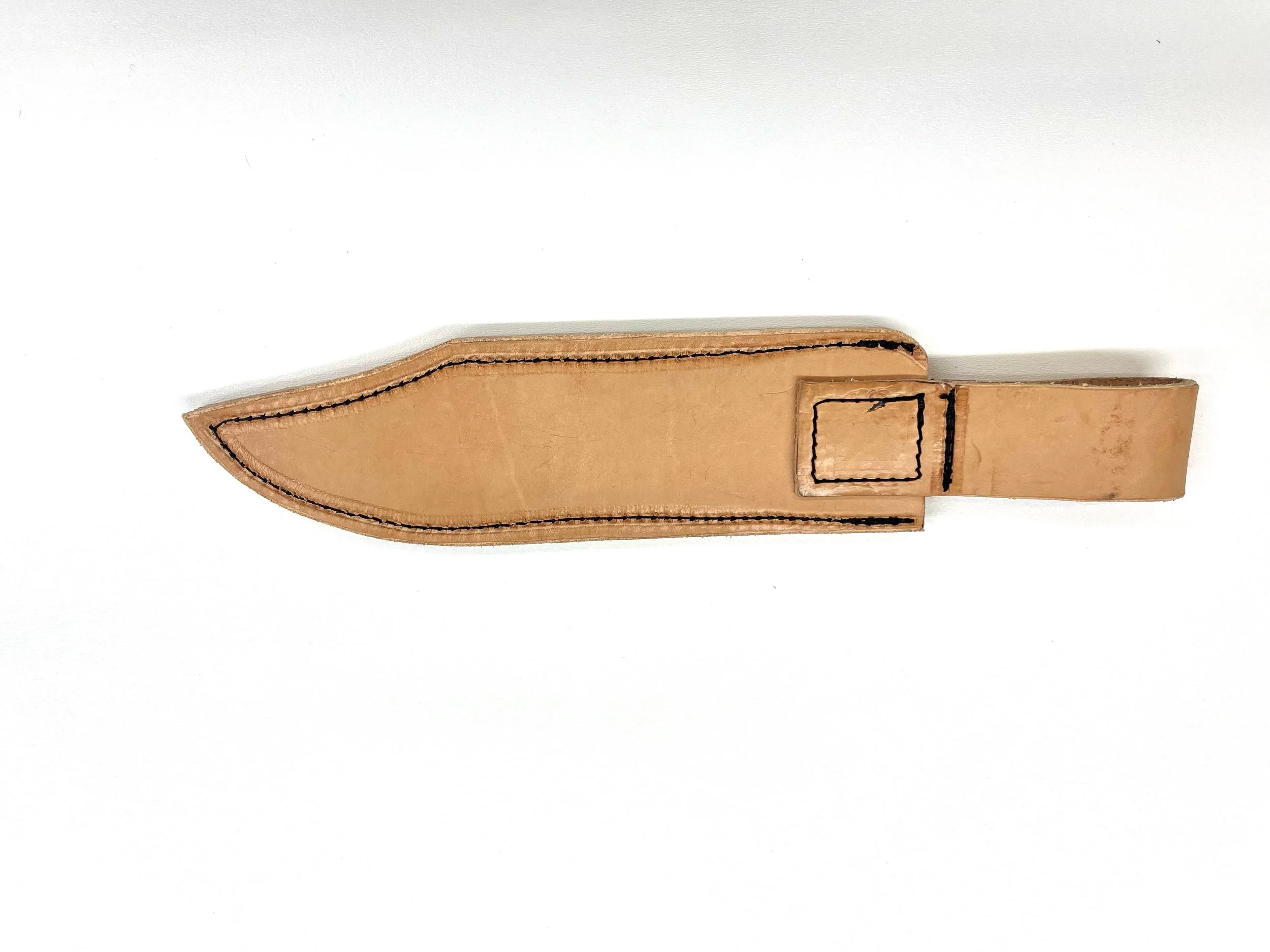 Brass Bowie Knife in Sheath Side View.JPEG