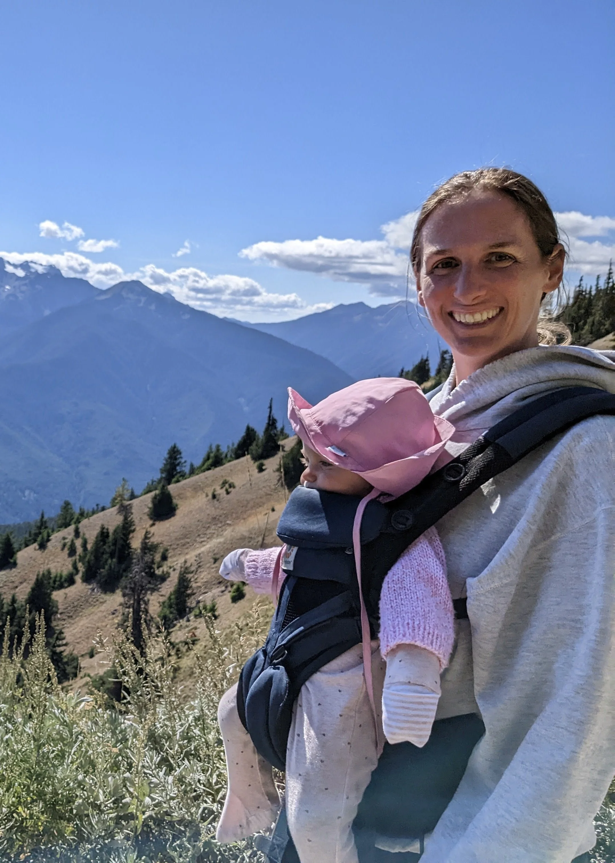 Katie Badger hiking with her child outdoors