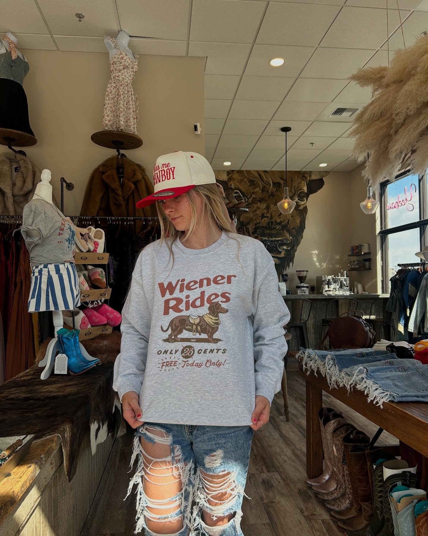 π¨πππππ£ π£ππππ€ -our number one selling sweater is back! Limited supplies. Available at our Montana location. #weinerrides25cents #montanaboutique #westernstyle