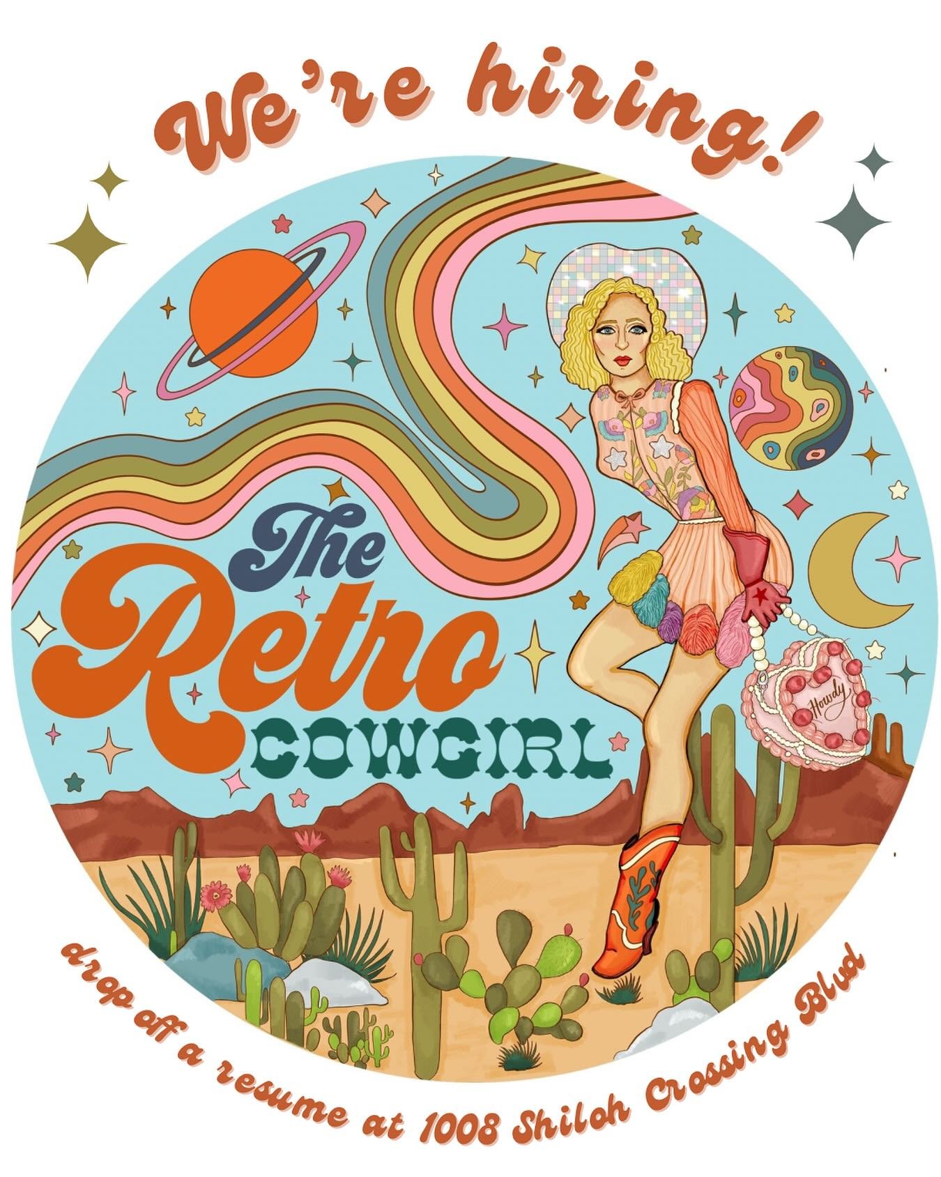 🪩 WE’RE HIRING AT THE RETRO COWGIRL 🤠
Got a passion for western fashion and a personality that shines? We’re looking for someone fun, outgoing, and friendly to join our boutique team!
If you:
✨ Love styling outfits
👢 Know your way aro