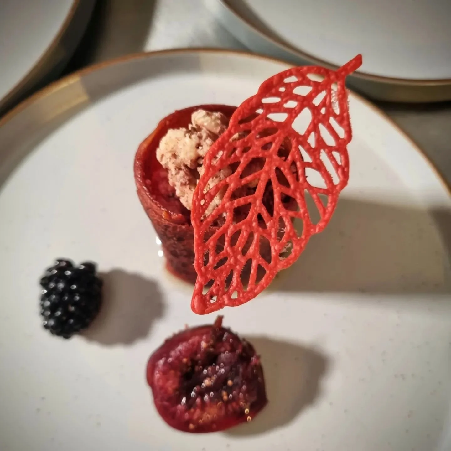 Resurrection // redemption from sin; a time for repentance and self-reflection
Colour // purple
Dish // beetroot cylinder, tofu feta, sangria poached fig, blackberry, candied walnut, beetroot tuile

Striking visuals a plenty here ... I'm very pleased