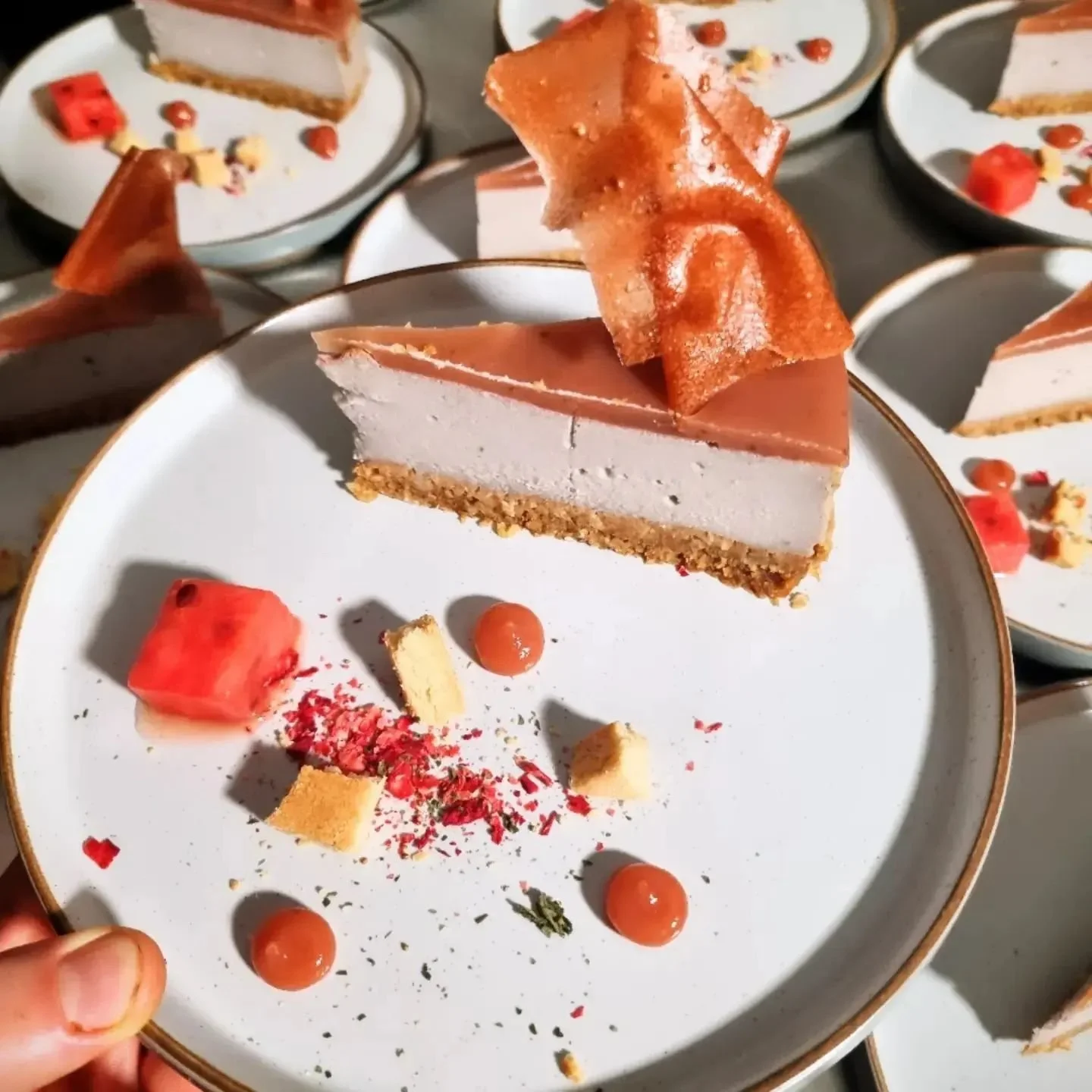 Sacrifice // a transfer of value from present to future
Colour // red + pink
Dish // rhubarb + strawberry baked cheesecake, shortbread, strawberry margarita infused watermelon, strawberry + basil dust 

Enough with all the ecumenical matters - it's t