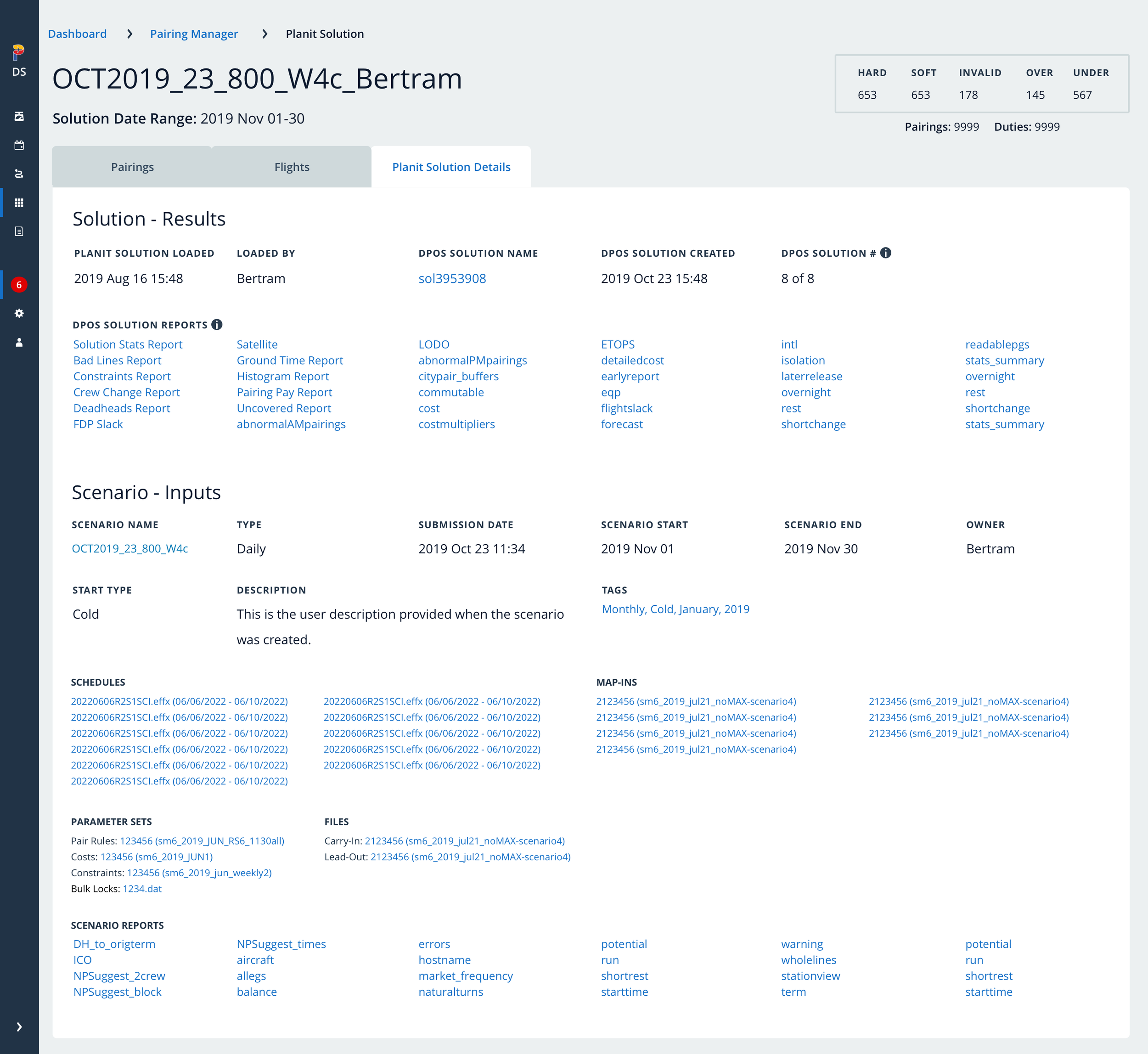 Details offer a comprehensive view of a Solution's inputs and results