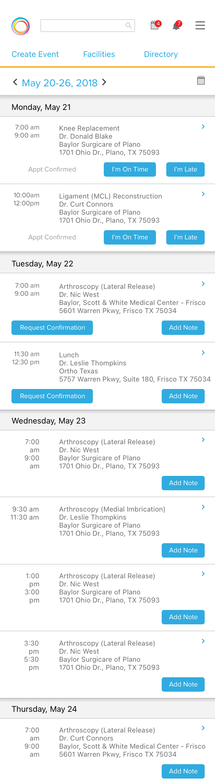 A rep's alternate view of their calendar as a list