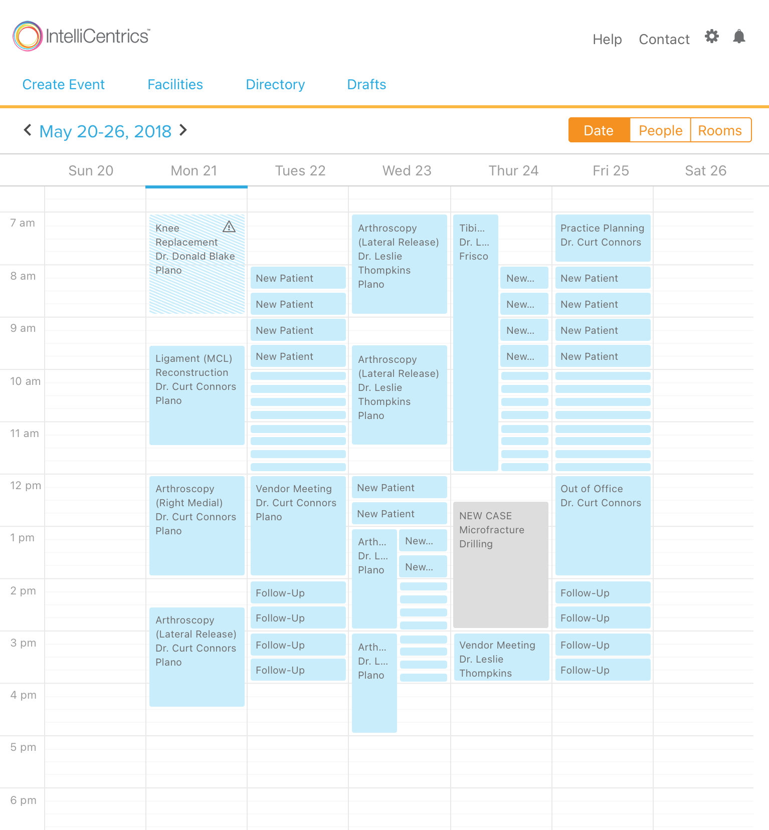 A facility-based medical scheduler's view of their calendar