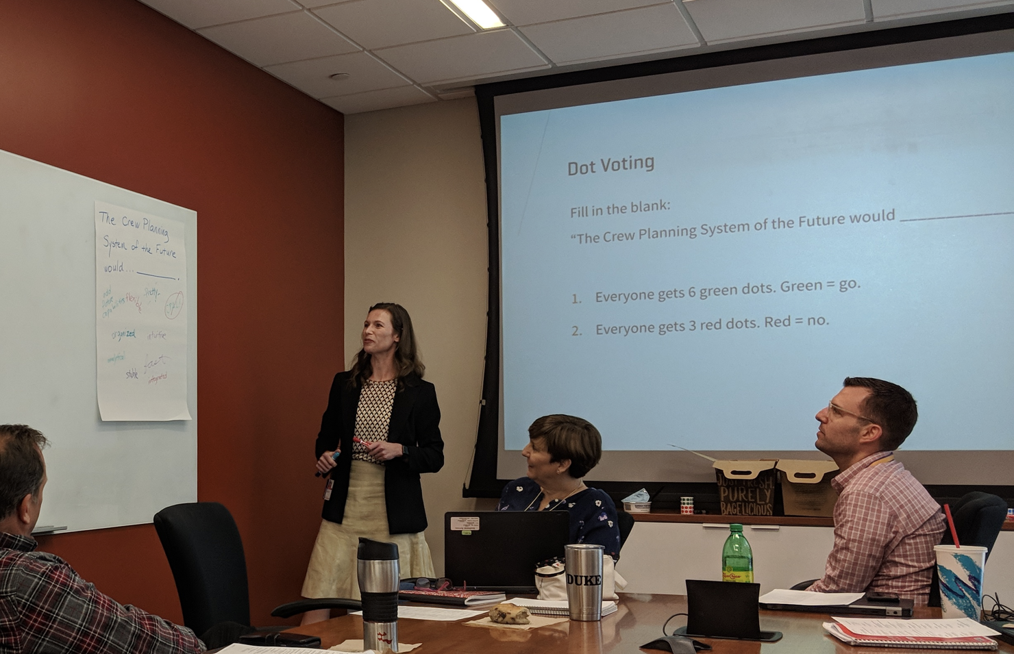Our Experience Researcher introduces team members to the dot voting exercise.