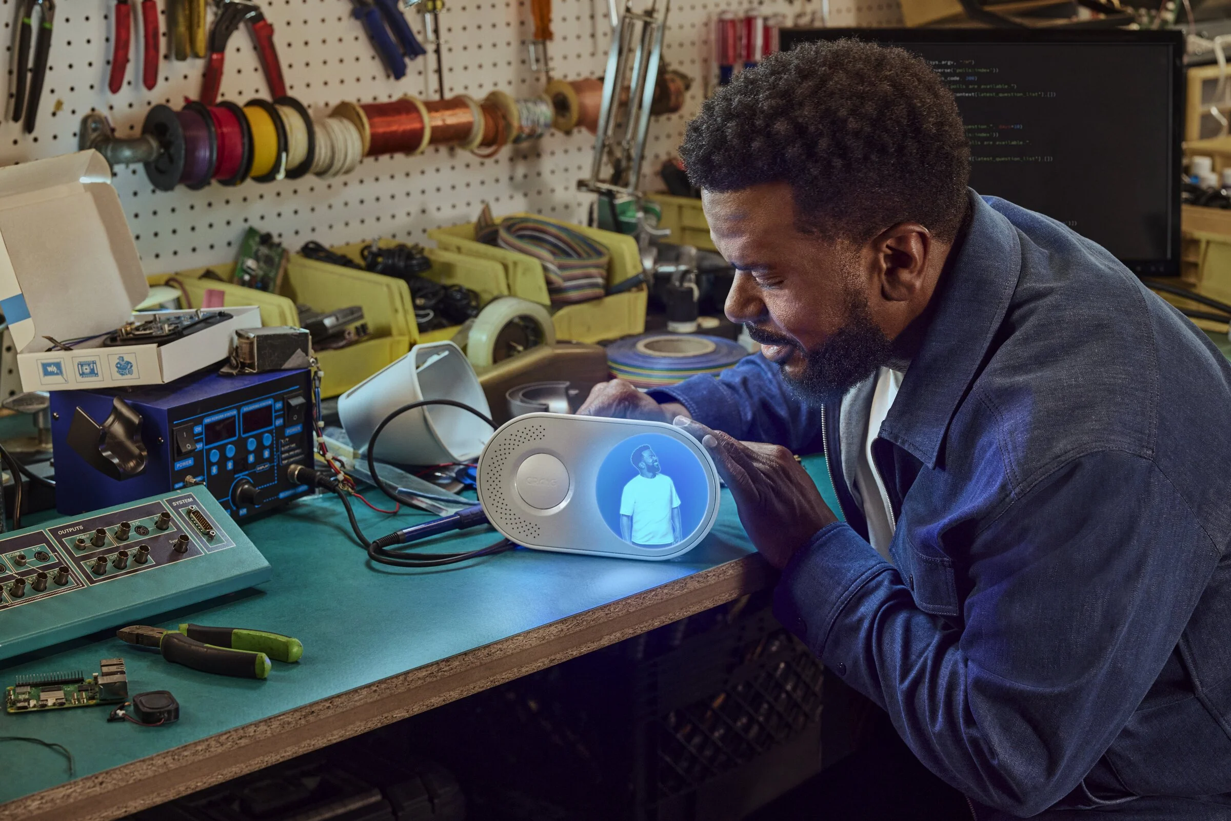 Craig Robinson tinkering with a CrAIg alarm clock prototype