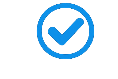 Blue checkmark inside a circle indicating approval or completion.