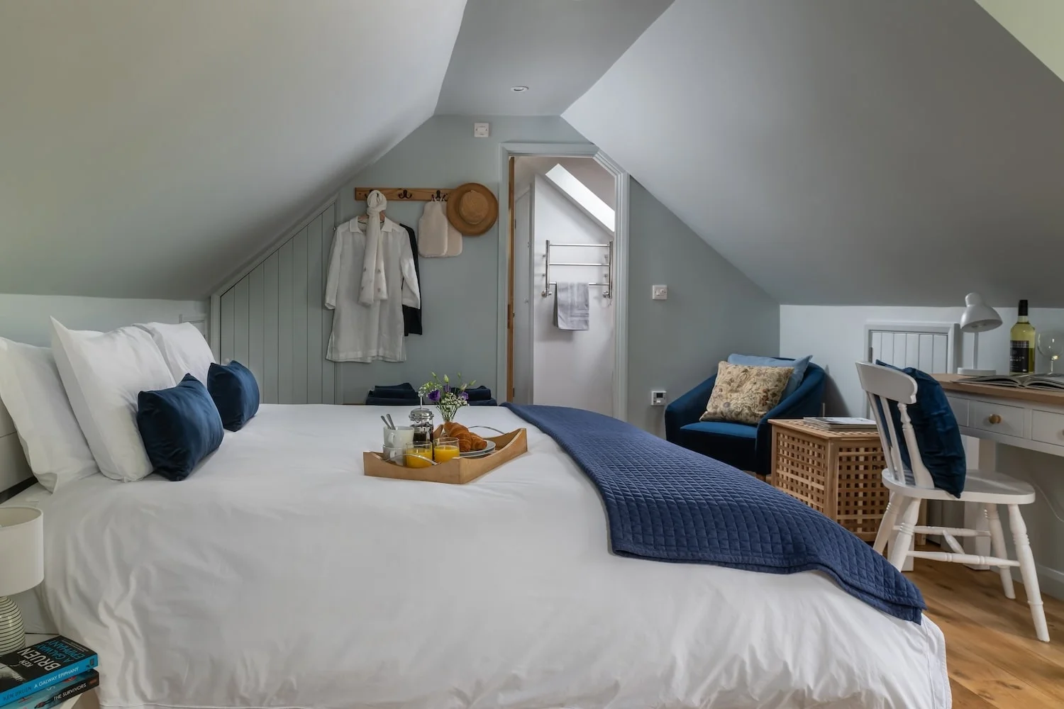 Upstairs bedroom with bed made up as a superking (large double)