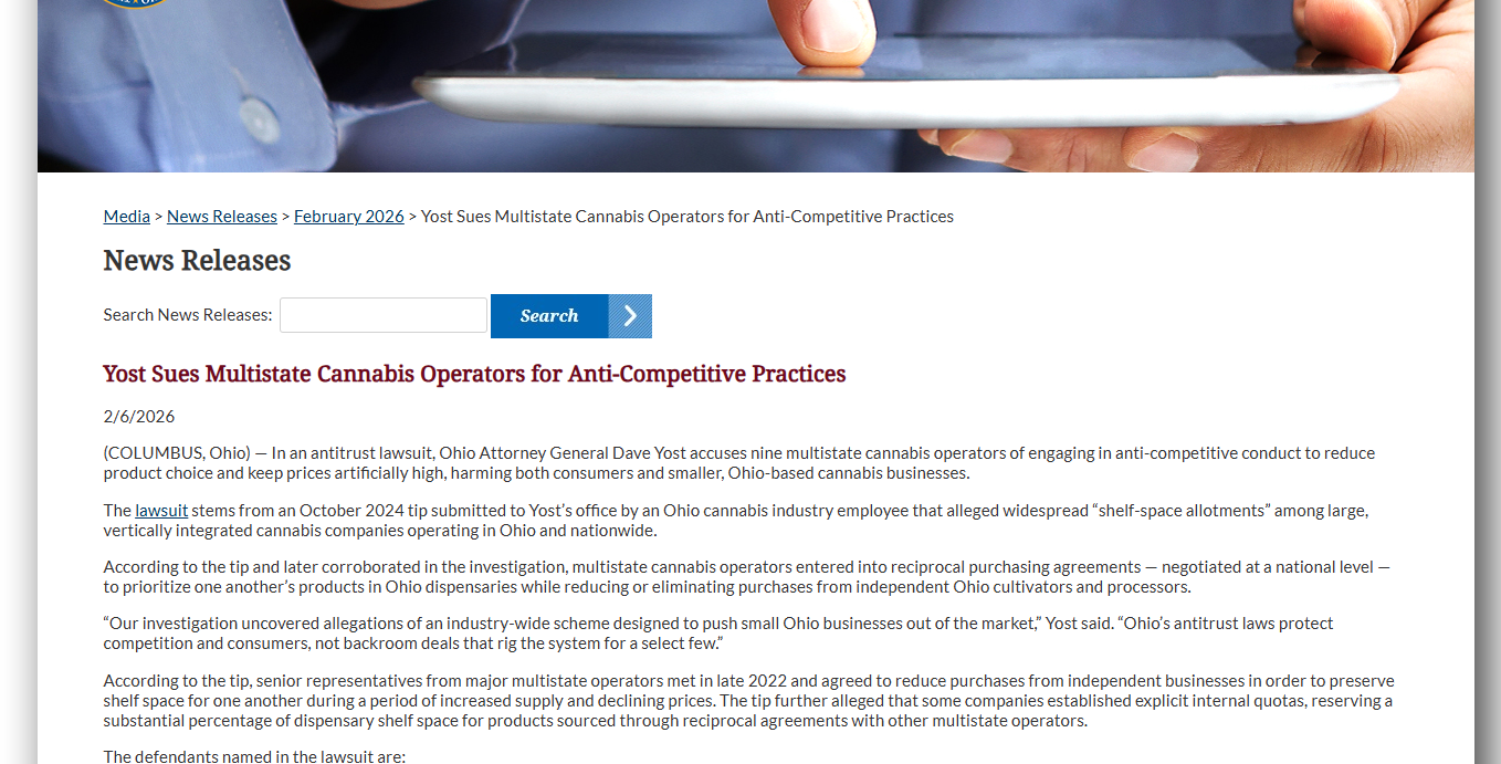 Ohio AG Sues Multiple MSO’s for Anti-Competitive Practices