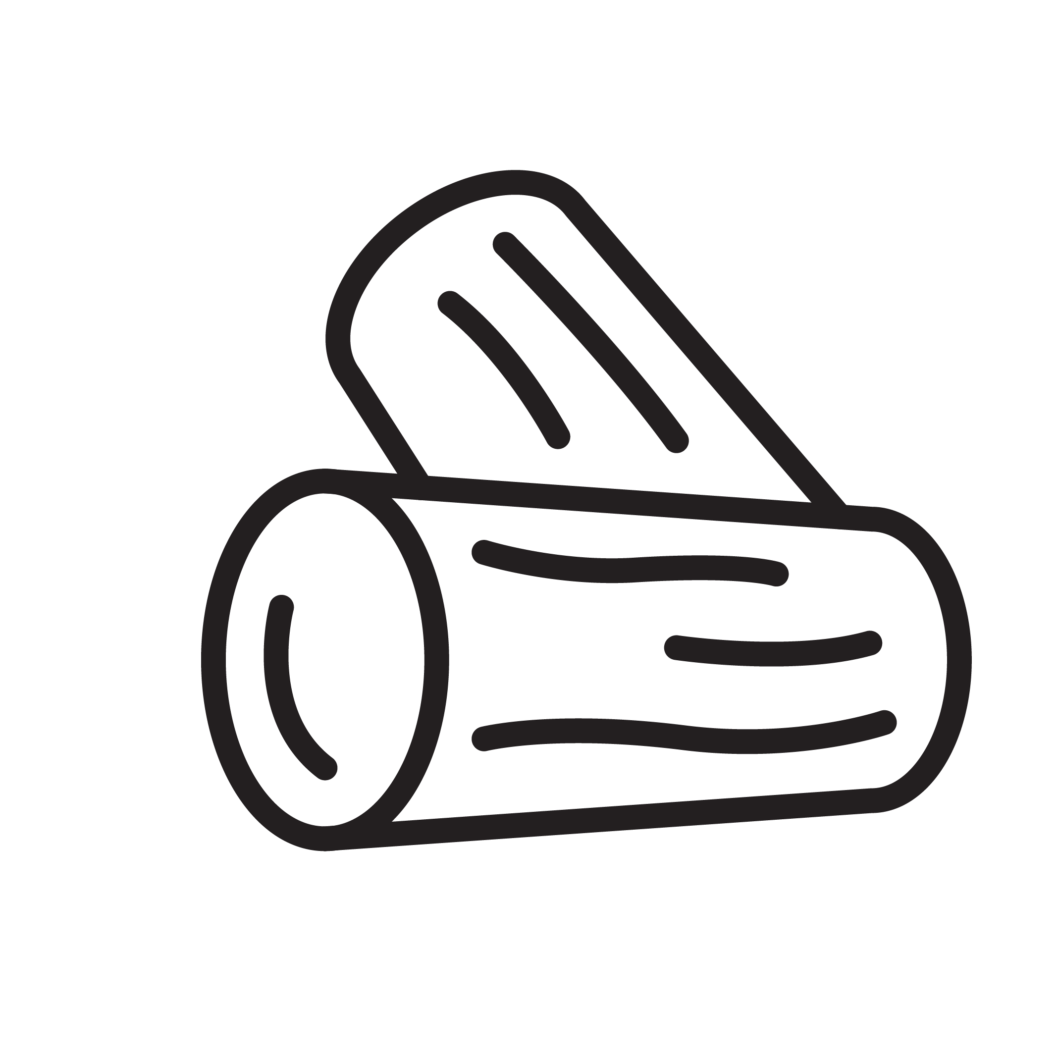 Outline drawing of a log with a piece of wood resting on top.