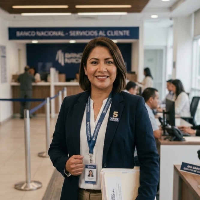 Trabajadora de institución bancaria que eleva solicitudes a áreas internas