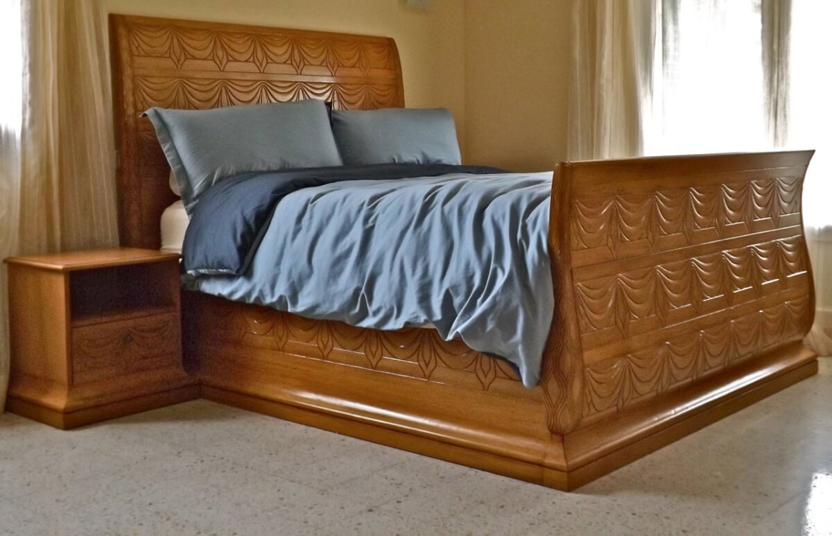 RATEAU-INSPIRED BED
This hand-carved wood bed was inspired by the French Art Deco designer Armand-Albert Rateau.