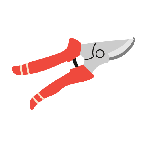 A pair of garden pruning shears or hedge clippers with orange and silver handles.