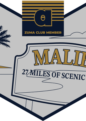 Medal A. The Malibu sign reading 21 Miles of Scenic Beauty, above a coastline outline.
