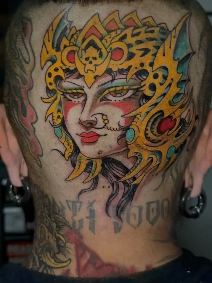 @fernology giving us another one of his stunning regal, mythic babes.
Fern is in the shop Tues &amp; Wed + Sat &amp; Sun &mdash;email: fernology1@gmail.com to book!