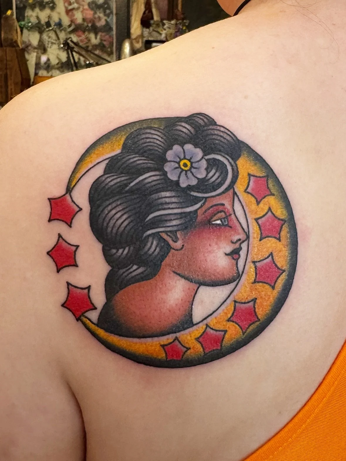 Celestial lady head by @laurent_trelaun 

Tattooed at Black Heart Tattoo in the Mission, SF

Laurent is in the shop Thursdays and Fridays and works by appointments and walk-ins. 

Link in bio to book.