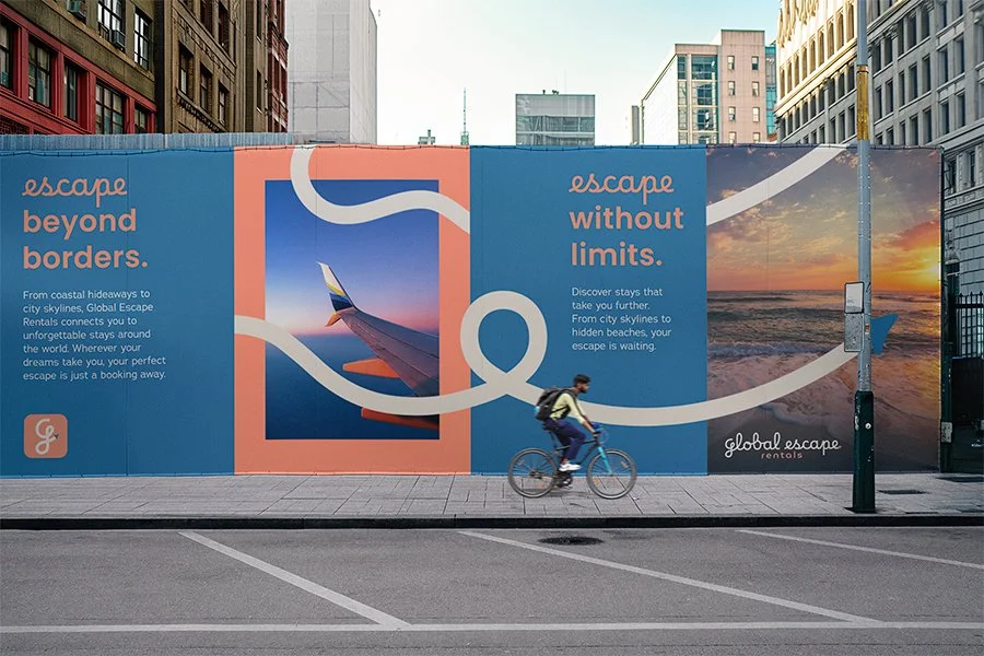 Street banner advertisement for Global Escape Rentals