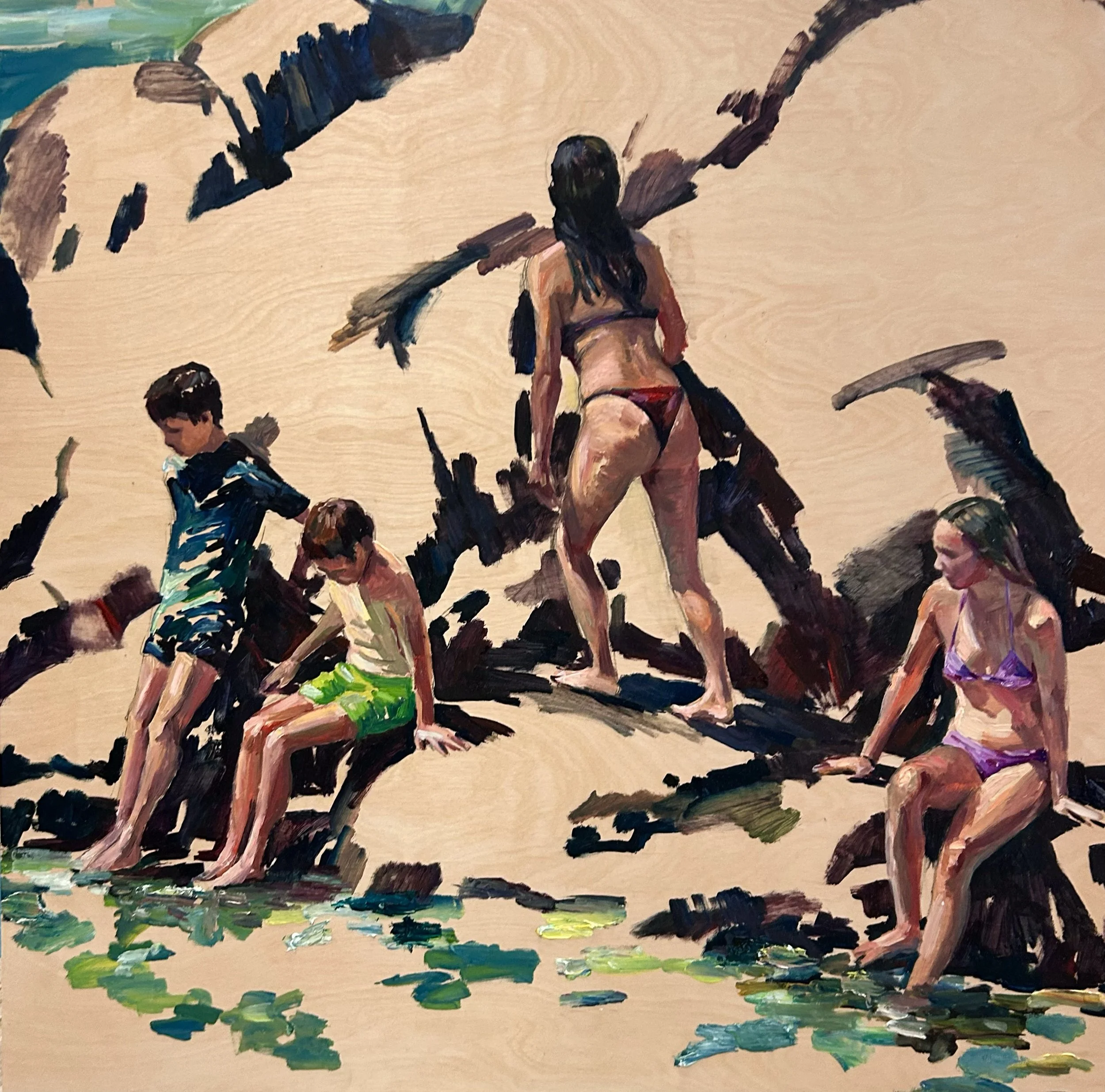 Summer bathers (study) 2026
oil on wood, 50 x 50cm 
$1,400 (framed in oak)