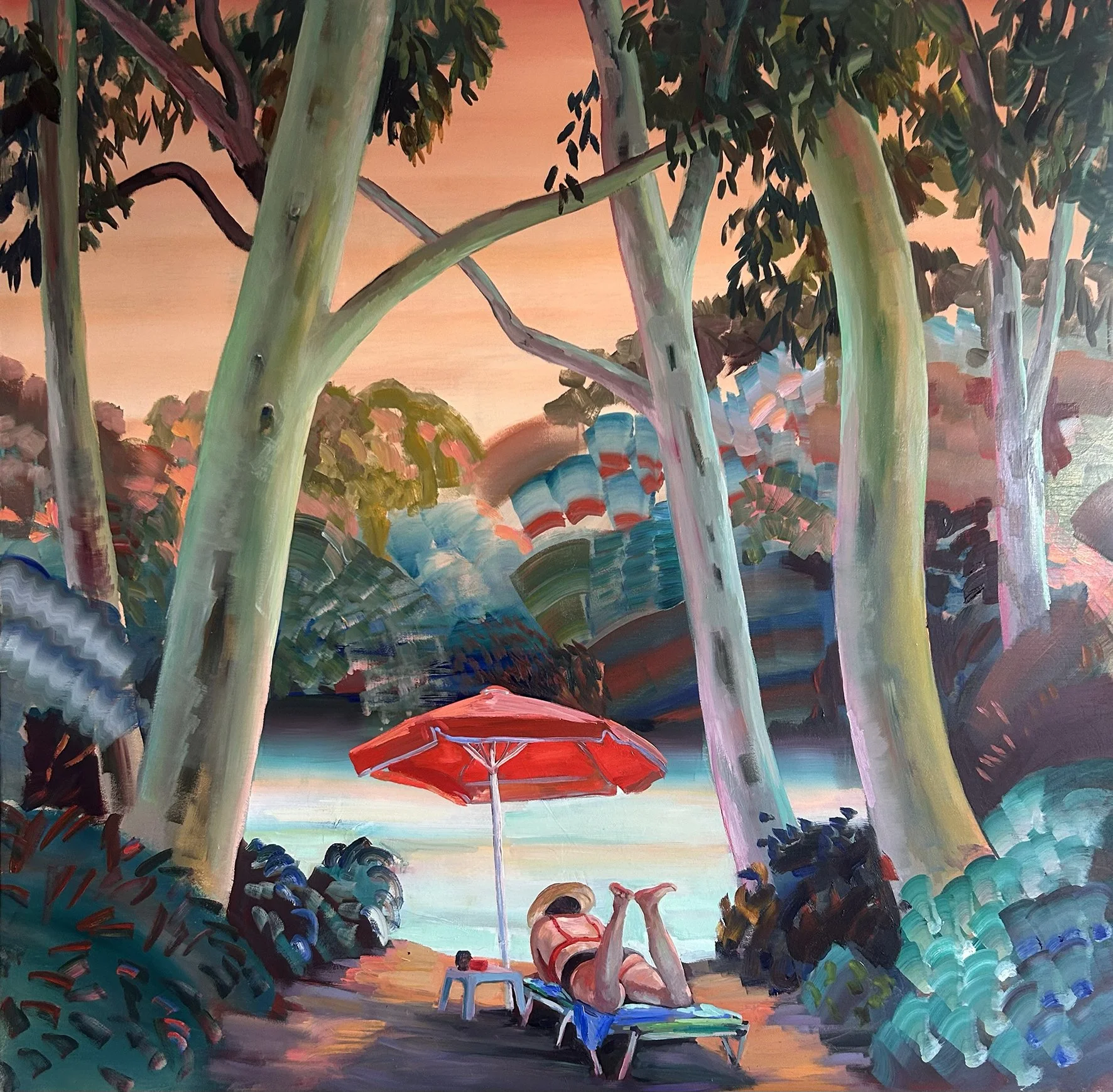 The red umbrella, 2026
oil on wood, 100x100cm 
$2,500