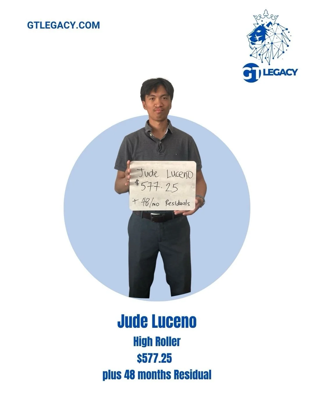 Jude Luceno making 
$577.25 plus 48 months residuals