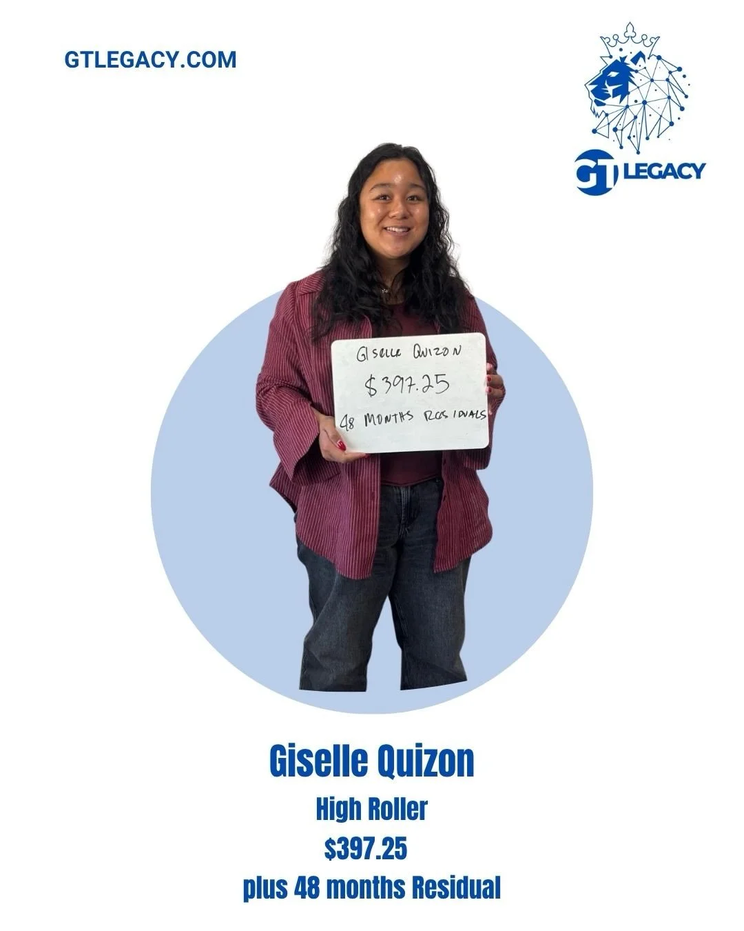 Giselle Quizon earning $397.25 plus 48 months residuals