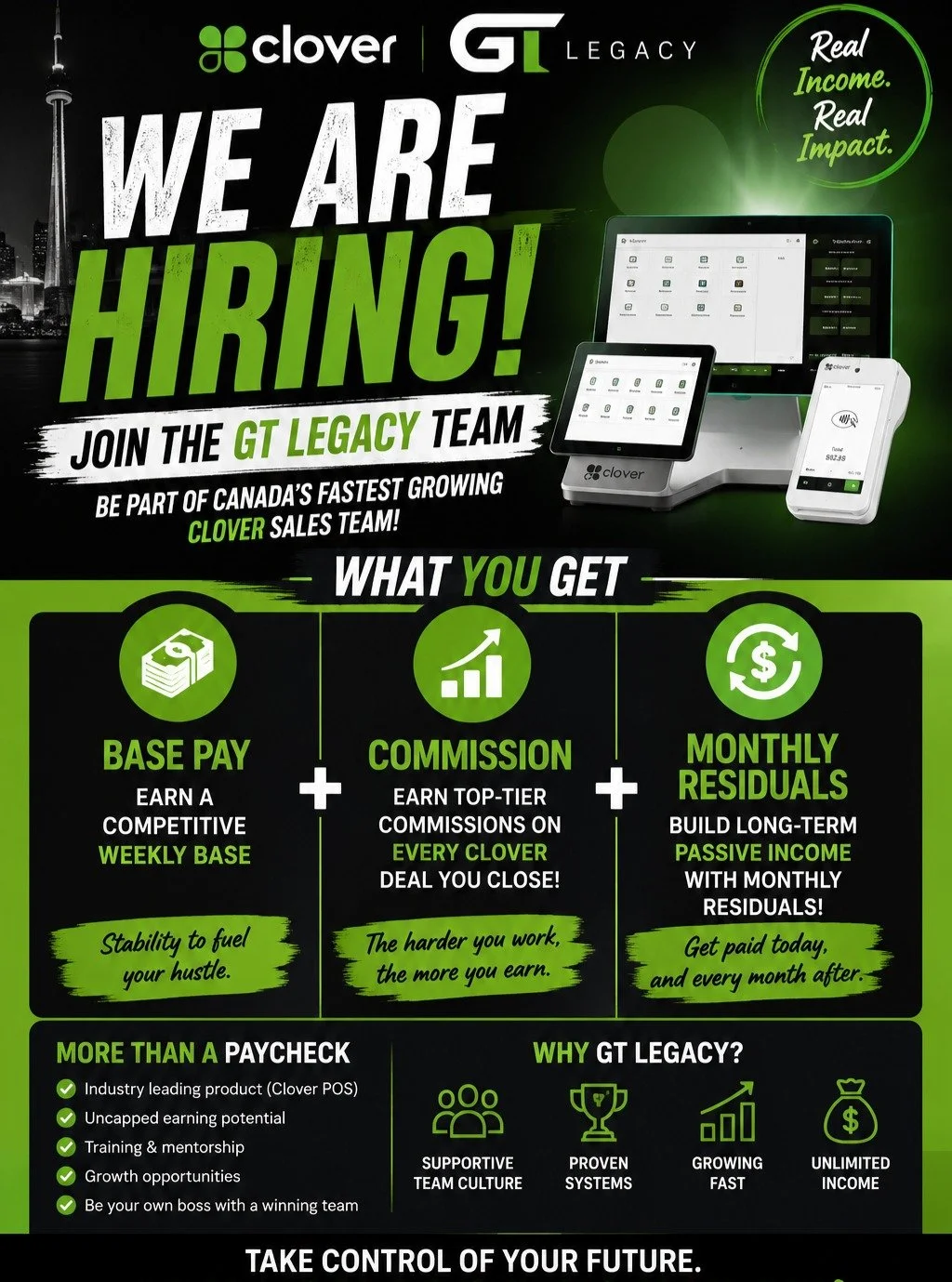 🚨 WE'RE HIRING! JOIN THE GT LEGACY CLOVER SALES TEAM! 🍀

Looking for more than just a paycheck? Build a career with unlimited earning potential.

💰 What You'll Get:
✅ Base Pay
✅ Uncapped Commission
✅ Monthly Residual Income
✅ Paid Training &amp; O