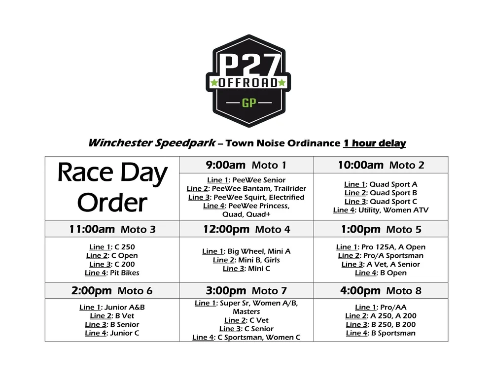 Racing Schedules — P27 Offroad