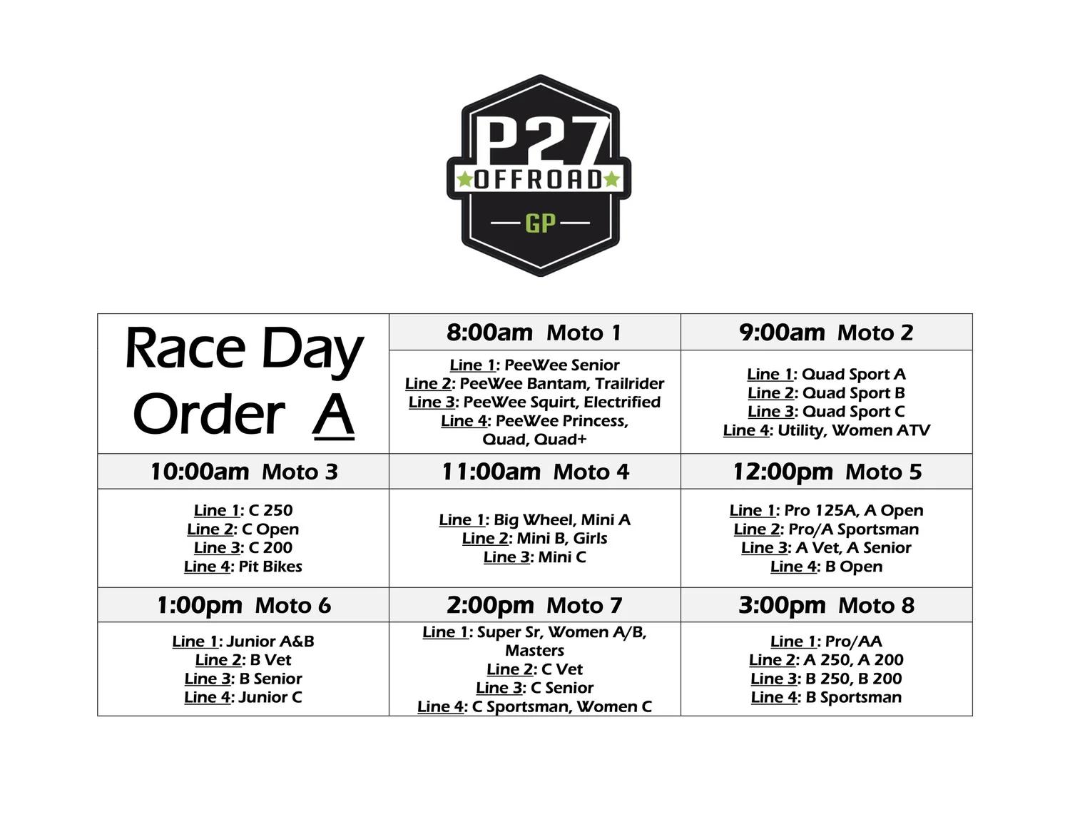 Torcs Racing Schedule Racing Schedules — P27 Offroad