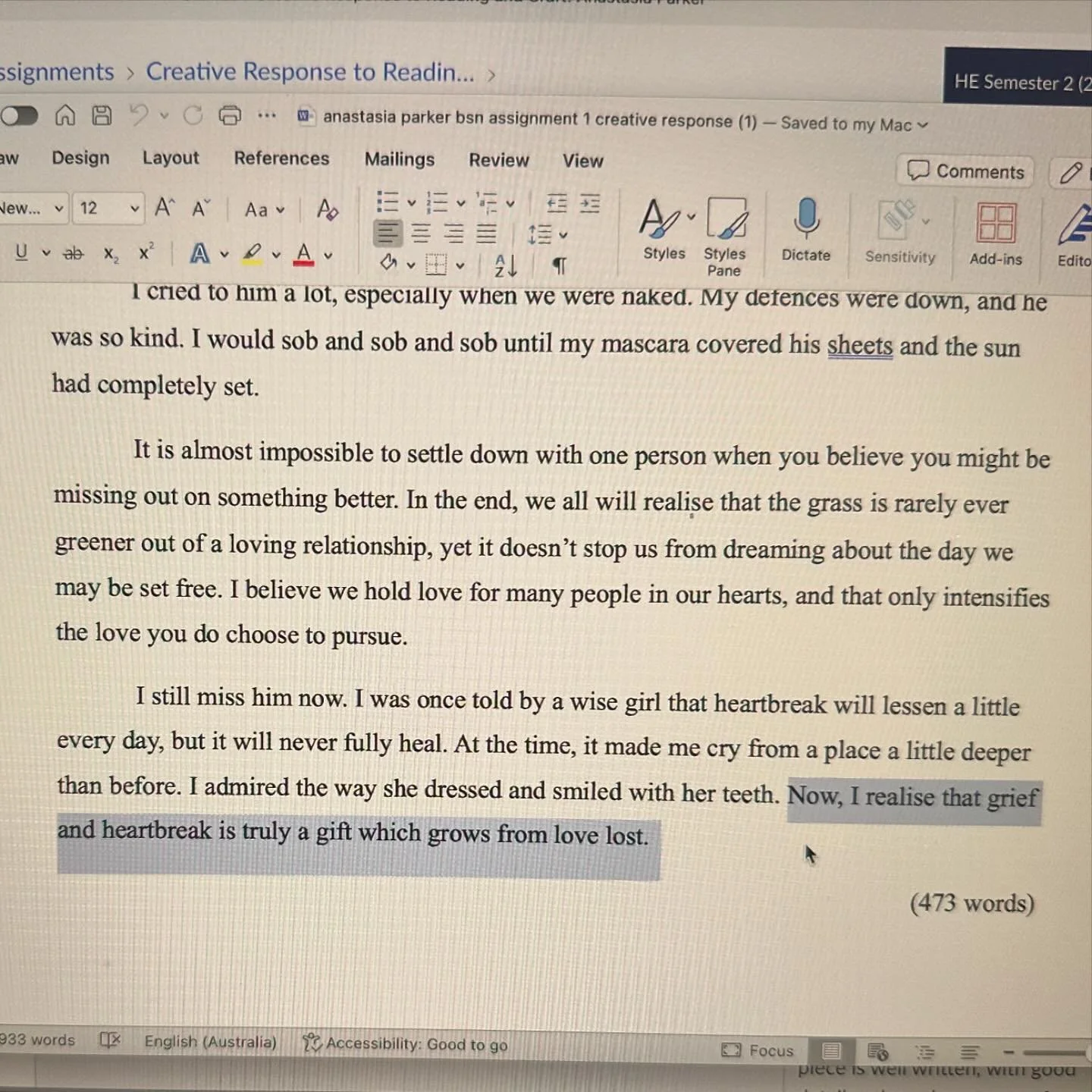 two snippets from some writing i did for an assessment. it was more of a glorified journal entry, actually. i disguised it as an assignment shh i used narrative technique 👩&zwj;💻